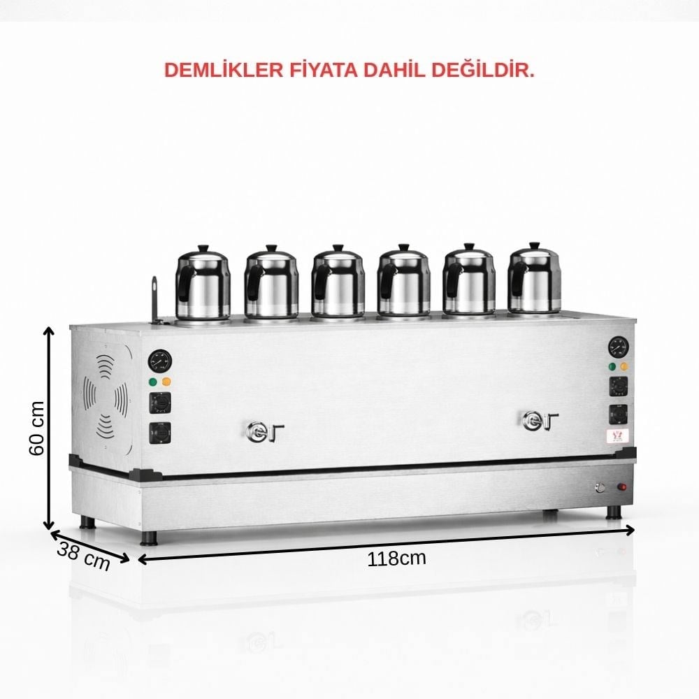 Anka Doğalgazlı İnox Pro Compact Hibrit Smart 6 Demlikli 60 Litre Çay Makinesi