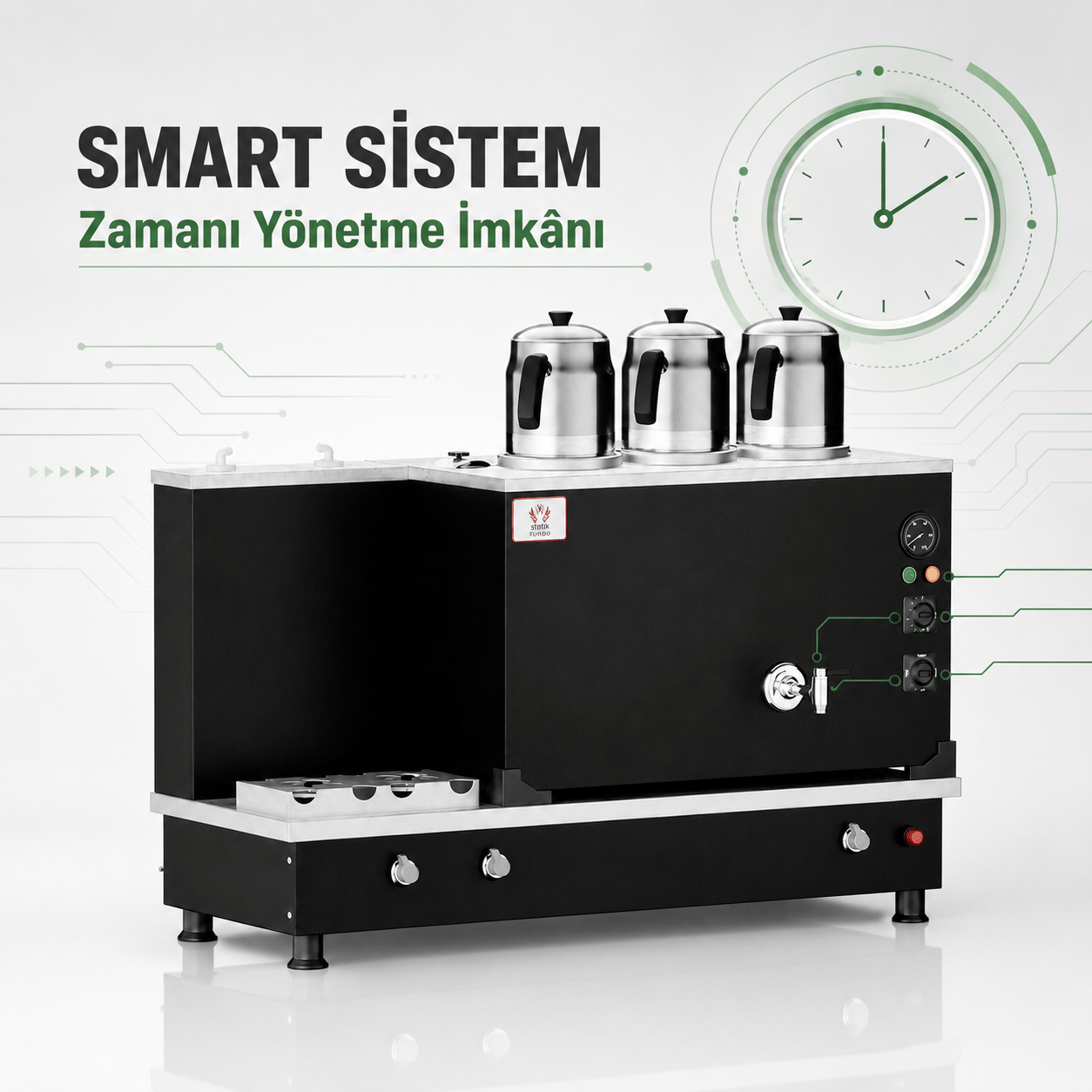 Anka Doğalgazlı Statik Turbo Hibrit Smart 3 Demlik 30 Litre Çay Makinesi