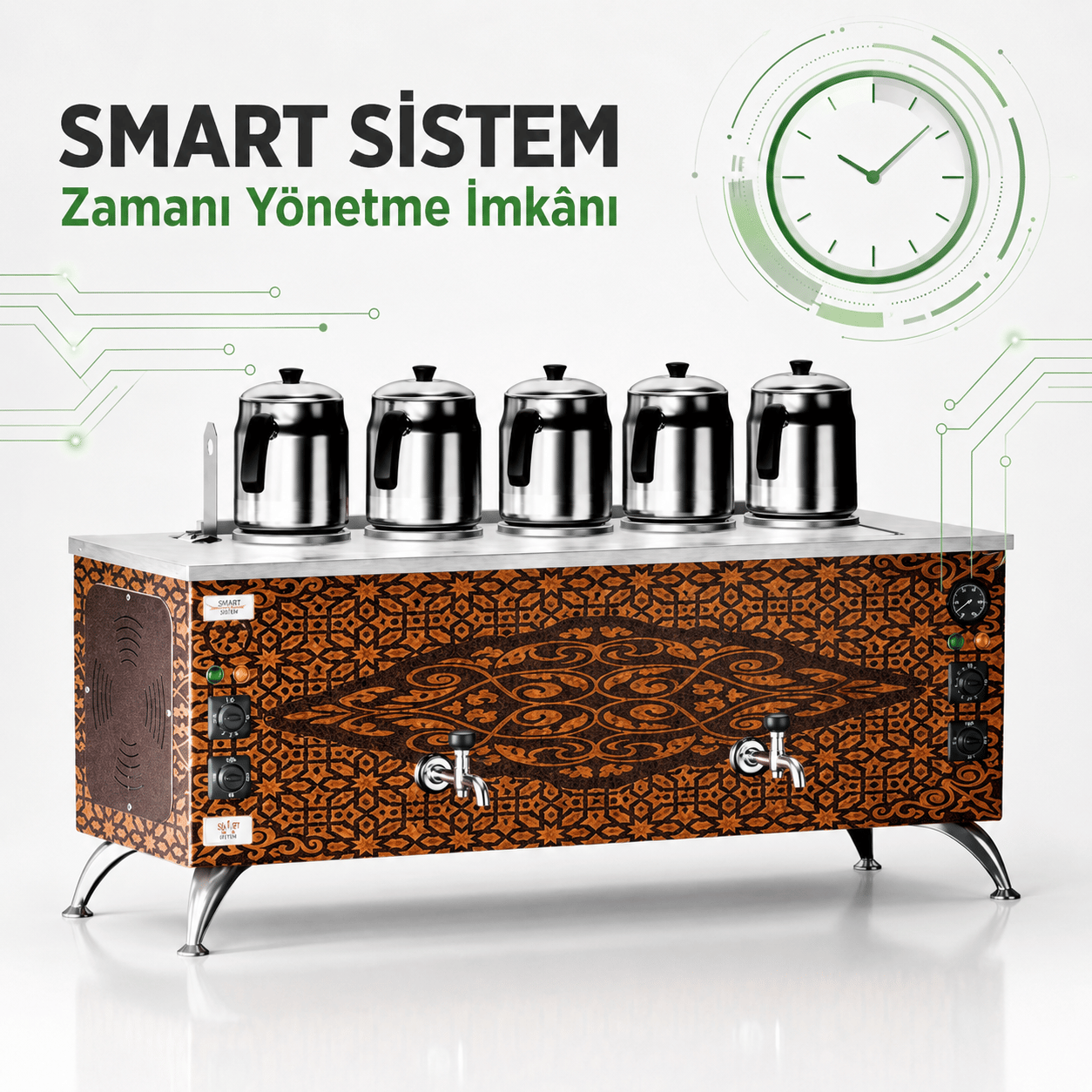 Anka Elektrikli Bakır Pro Compact Smart 5 Demlik 50 Litre Çay Makinesi 220V