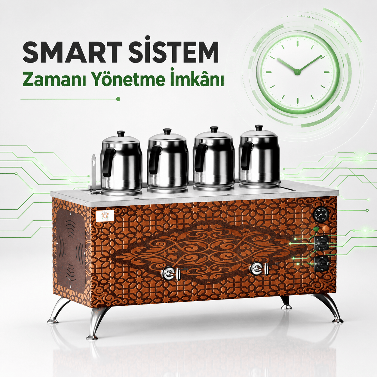 Anka Elektrikli Bakır Pro Compact Smart 4 Demlik 40 Litre Çay Makinesi 220V