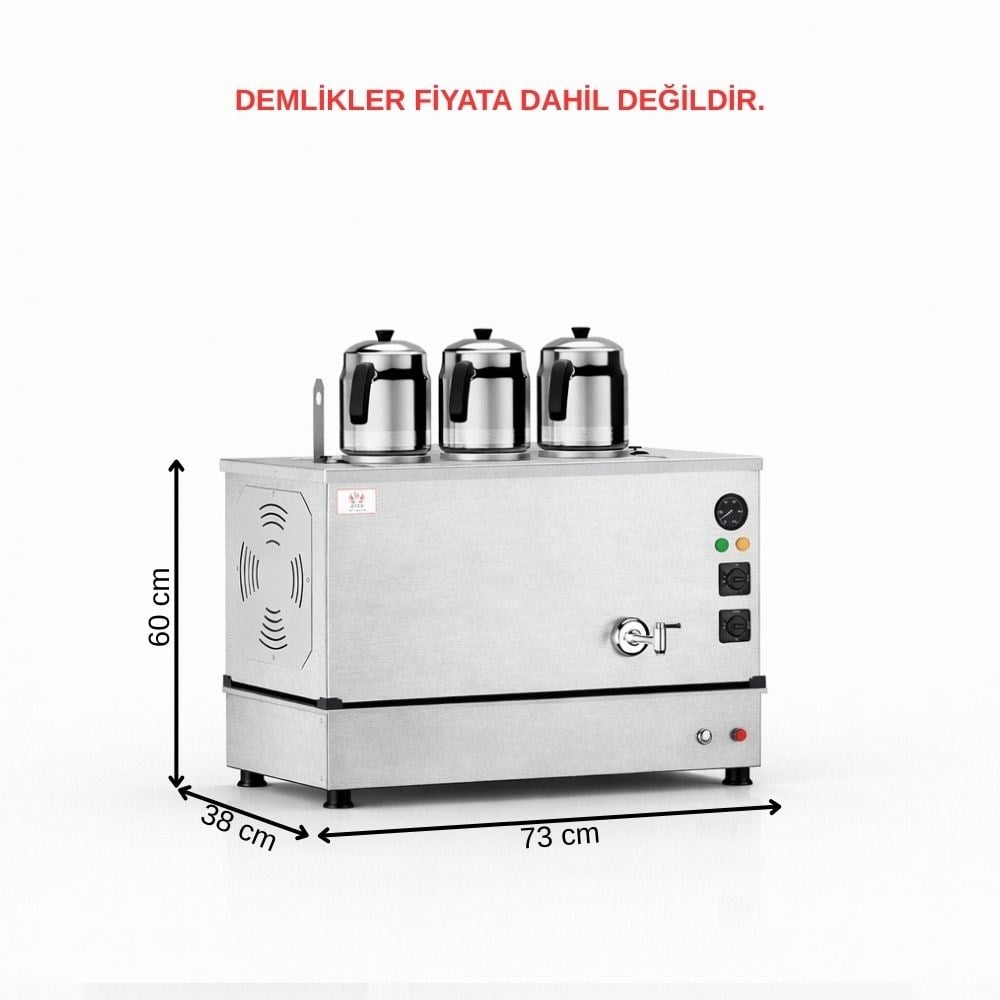 Anka Inoks Pro Kompakt Full Otomatik Çay Makinası Paslanmaz 3 Demlikli 30 Litre Elektrikli Tüplü