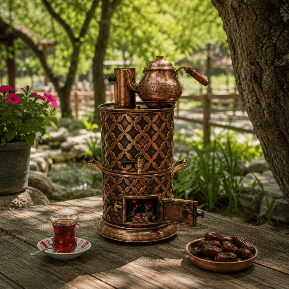 Anka Odunlu Kömürlü 1 Demlikli 5 Litre Bakır Semaver