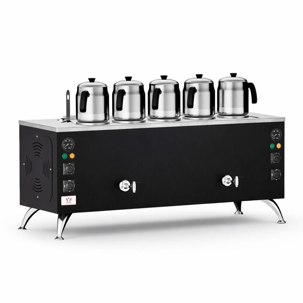 Anka Pro Elektrikli Full Otomatik Çay Kazanı 5 Demlikli 50 Litre Siyah