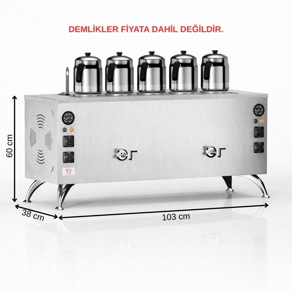 Anka Elektrikli İnox Pro Compact 5 Demlik 50 Litre Çay Makinesi 220V