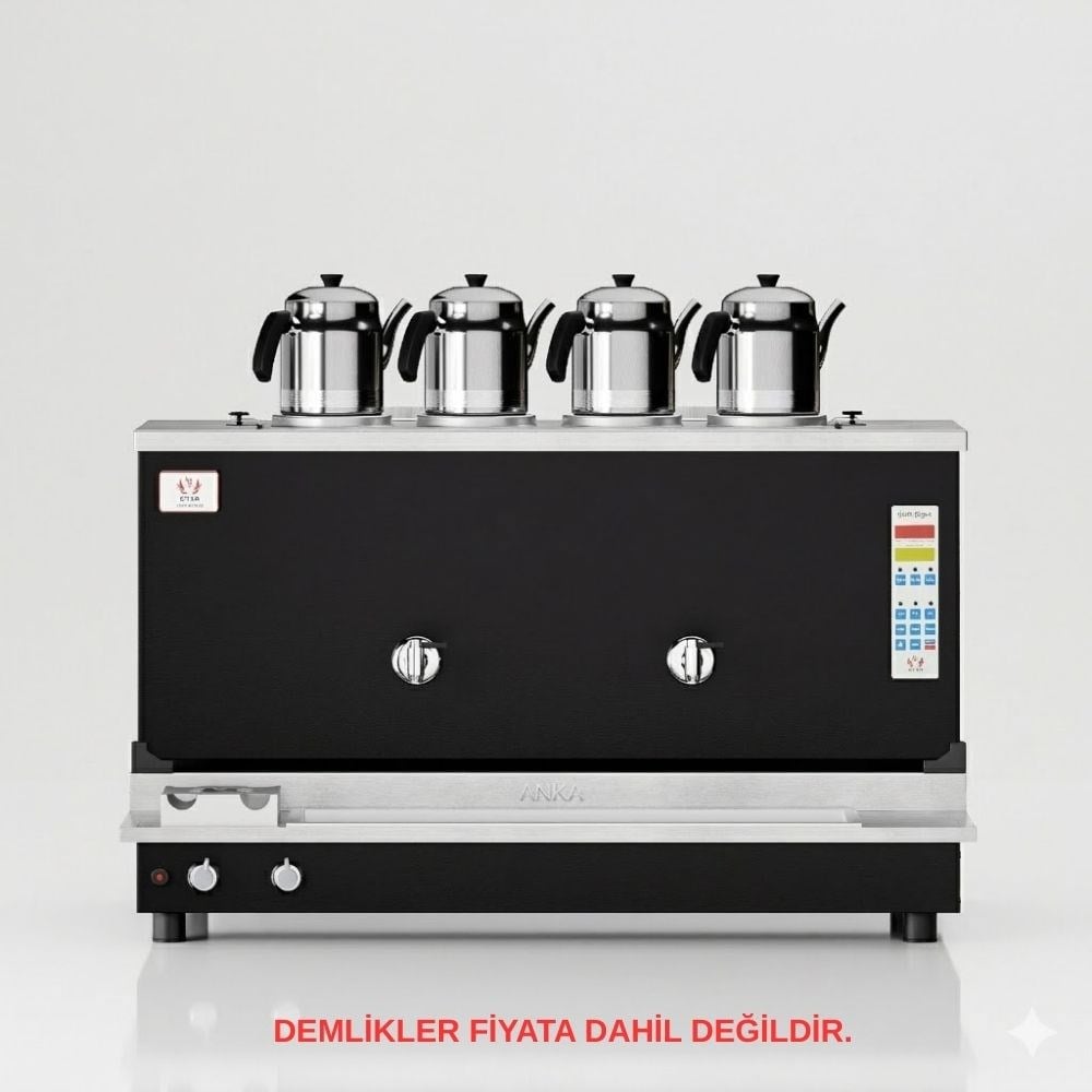 Anka Pro Plus Otomatik Çay Kazanı 4 Demlikli 40 Litre Siyah Doğalgaz+Elektrik