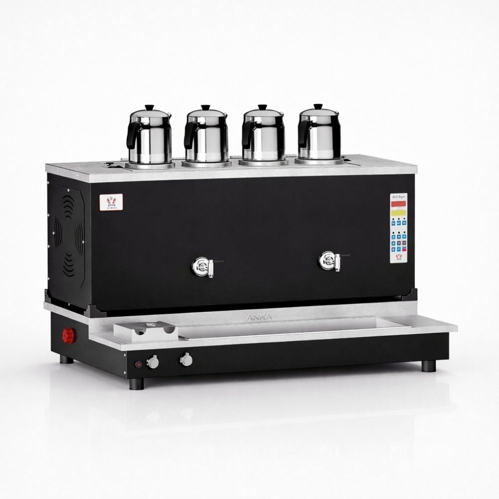 Anka Pro Plus Otomatik Çay Kazanı 4 Demlikli 40 Litre Siyah Doğalgaz+Elektrik