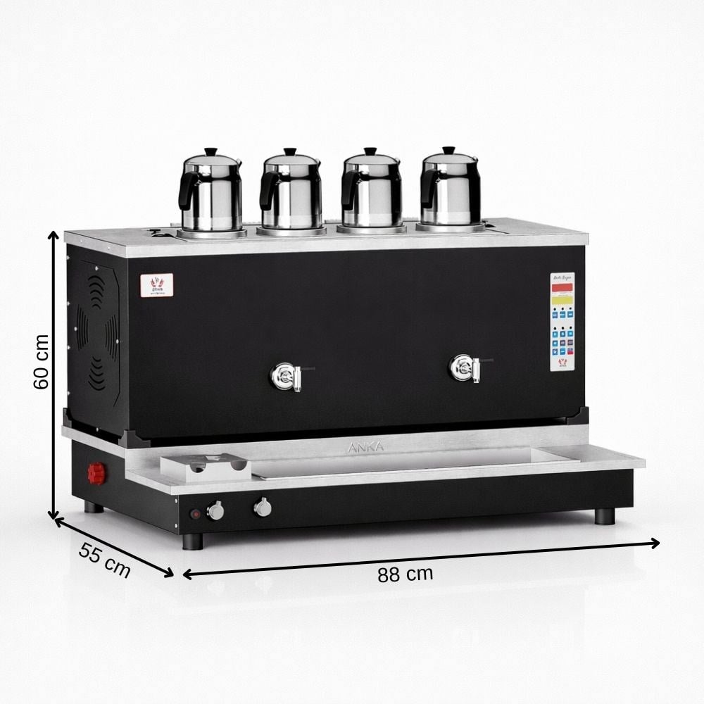 Anka Pro Plus Otomatik Çay Kazanı 4 Demlikli 40 Litre Siyah Doğalgaz+Elektrik