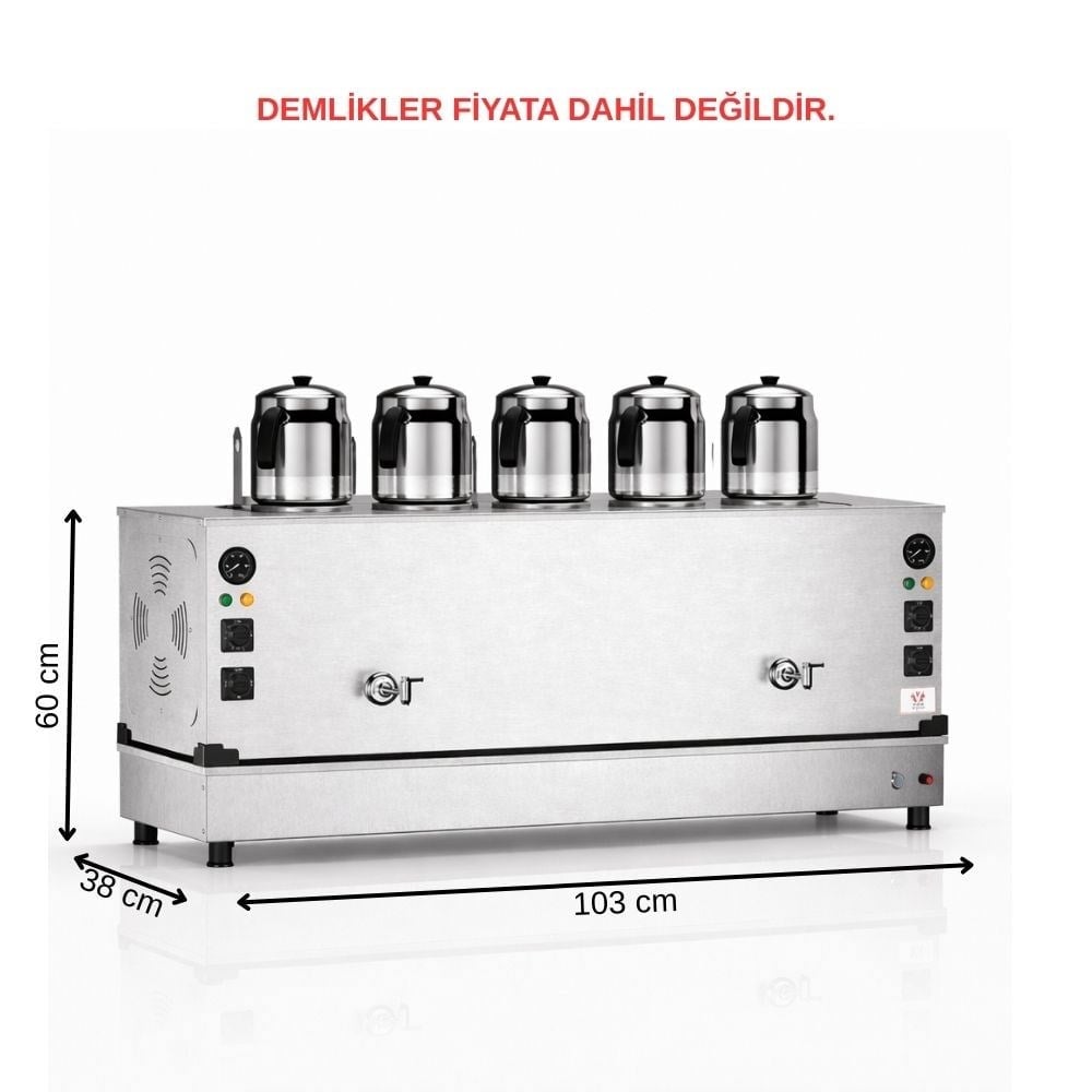 Anka Tüplü İnox Pro Compact Hibrit Smart 5 Demlikli 50 Litre Çay Makinesi