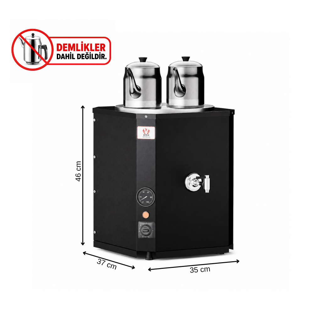 Anka Yeni Nesil Çay Makinası 2 Demlikli 25 Litre Siyah