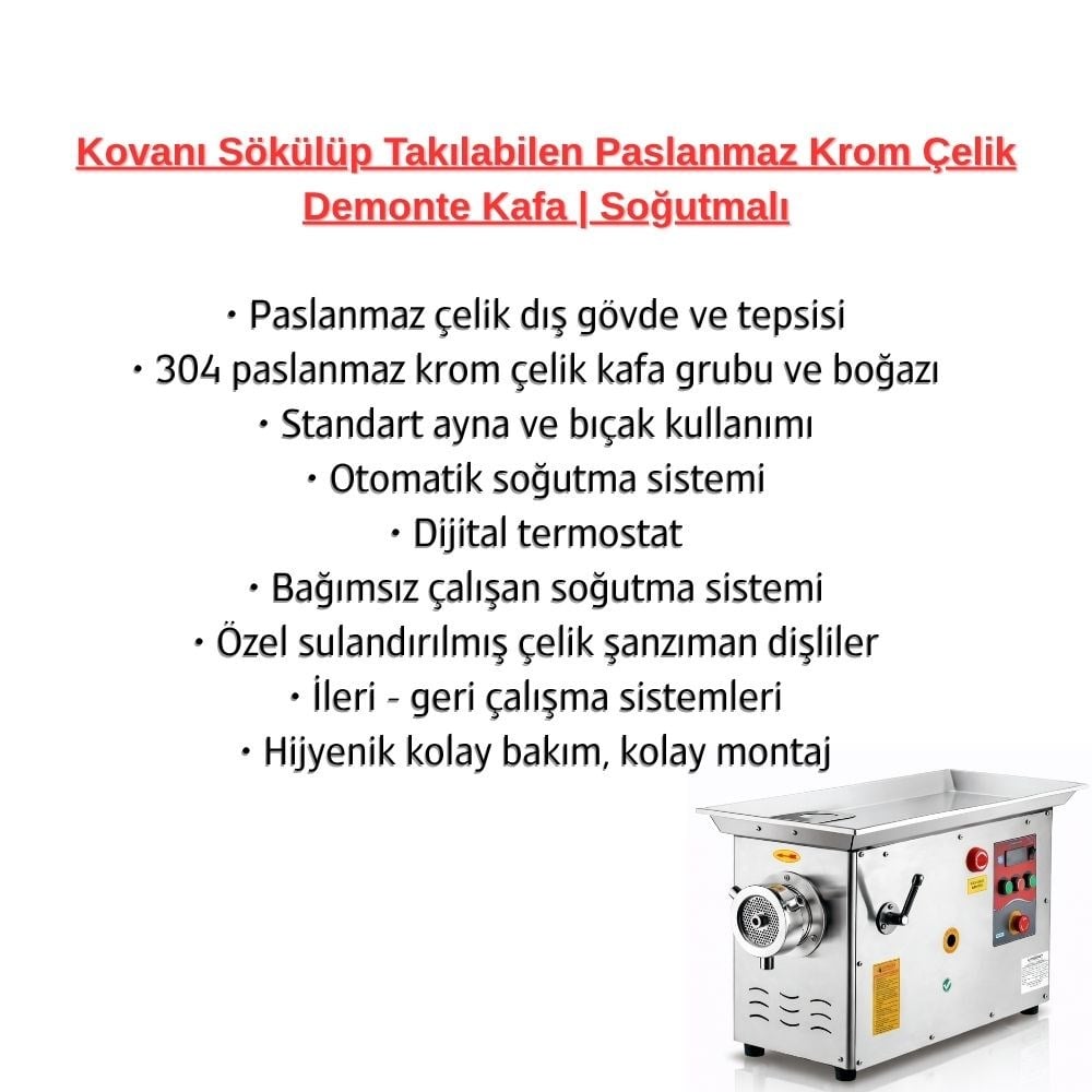 Çağdaş No 22 Sök Tak Kafa Soğutmalı Paslanmaz Kıyma Makinesi 380V