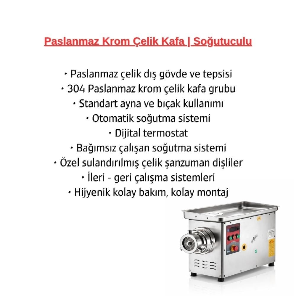 Çağdaş No 32 Soğutmalı Paslanmaz Kıyma Makinesi 380V