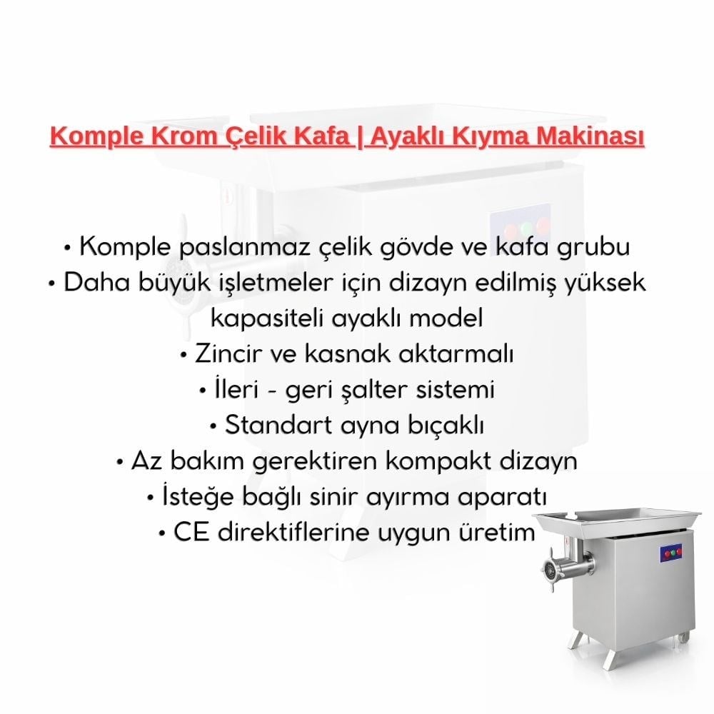 Çağdaş No 52 Ayaklı Krom Paslanmaz Çelik Kıyma Makinesi 380V