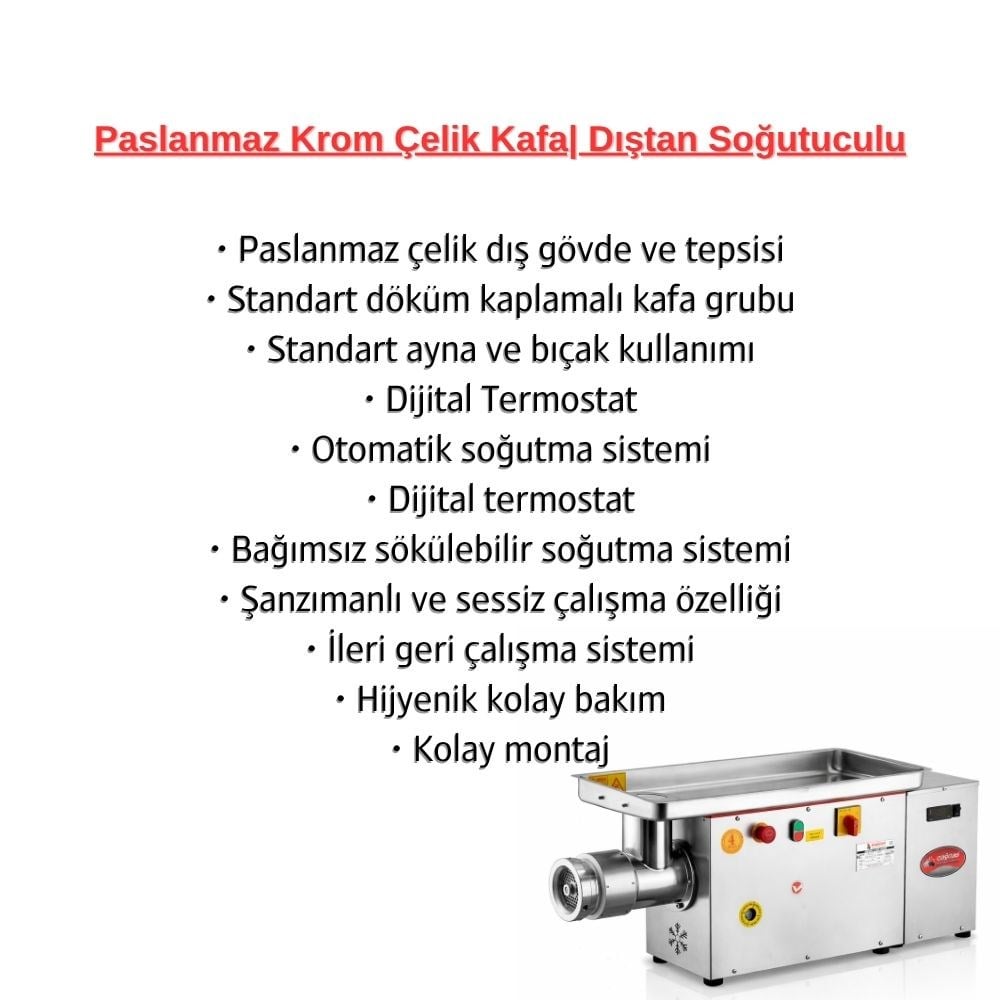 Çağdaş No 32 Dıştan Soğutmalı Paslanmaz Kıyma Makinesi 380V