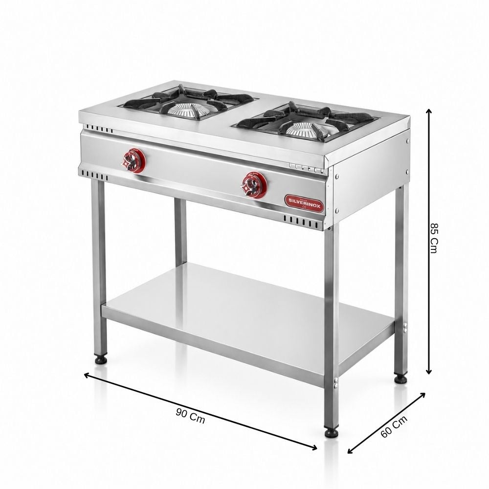 Silverinox Doğalgazlı Taban Raflı 2 Gözlü Ocak