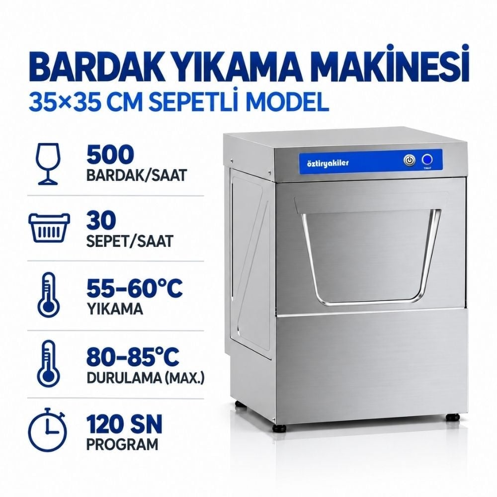 Öztiryakiler OBY 35M Bardak Yıkama Makinesi 35x35 Cm Sepetli