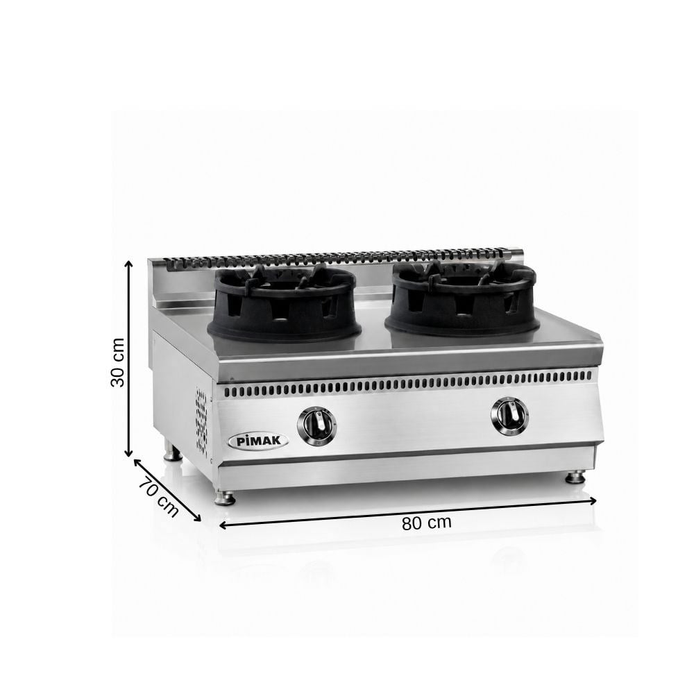 Pimak 700 Seri Doğalgazlı Set Üstü 2 Gözlü  Wok Ocak