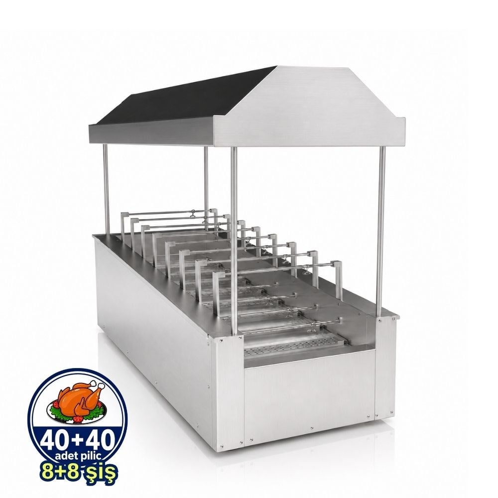 Pimak Kömürlü Yatay Tip Piliç Makinesi 8+8 şiş 40+40 Piliç