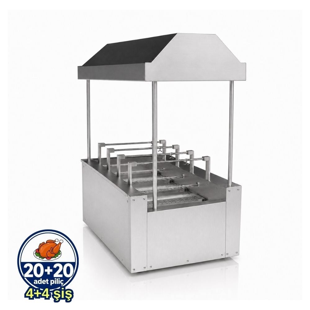 Pimak Kömürlü Yatay Tip Piliç Makinesi 4 + 4 şiş 20 + 20 Piliç