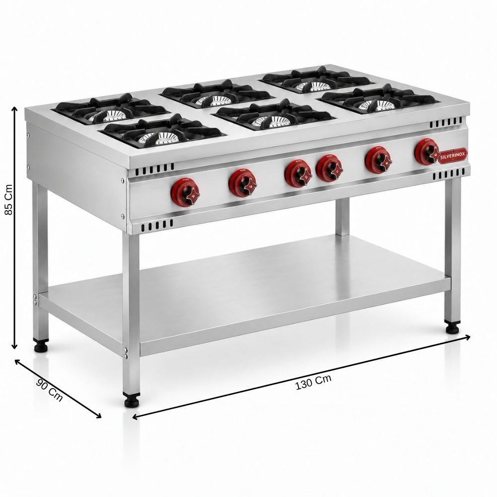 Silverinox Tüplü Taban Raflı 6 Gözlü Ocak