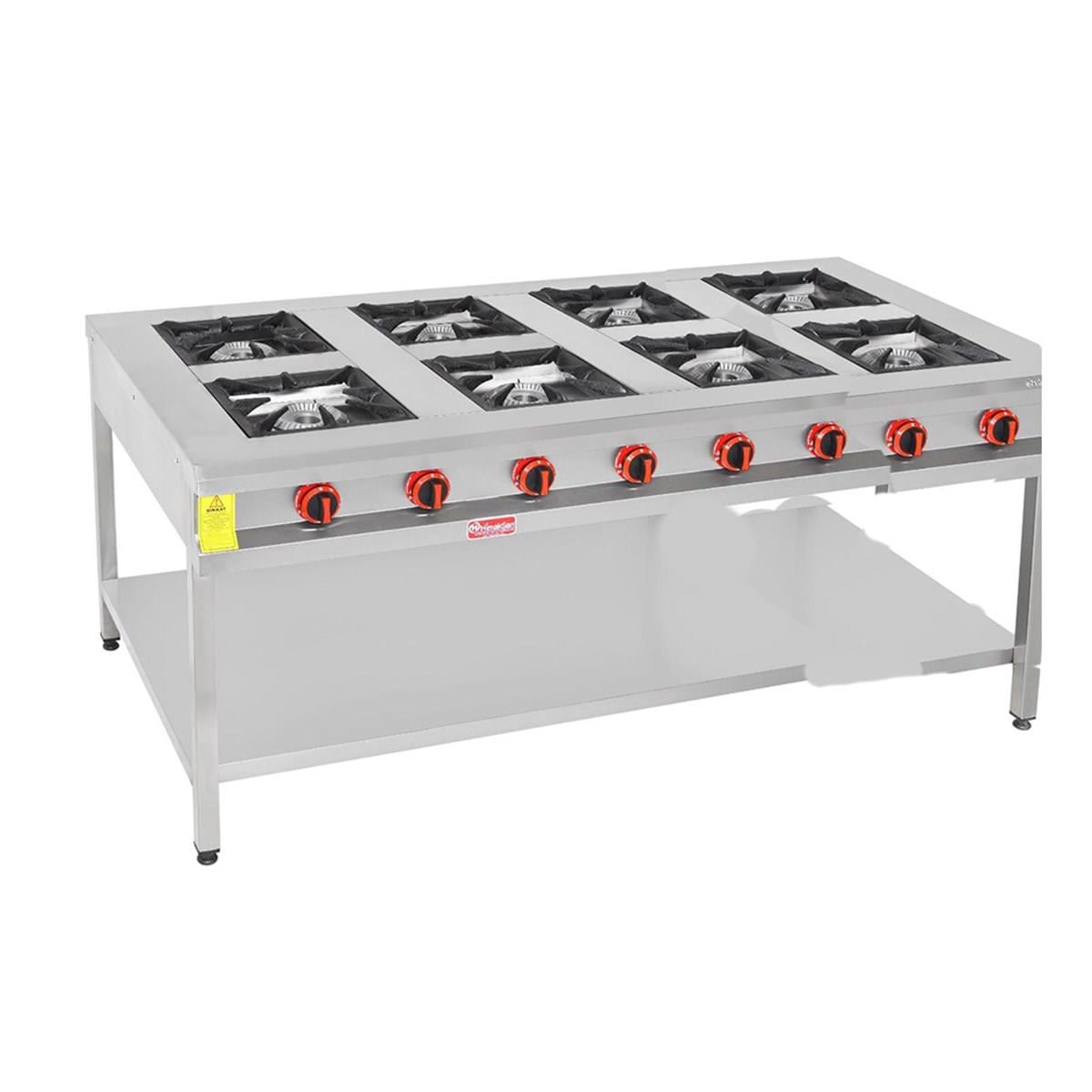 Himaksan Endüstriyel 200 X 100 Cm Doğalgazlı Taban Raflı 8 Gözlü Ocak