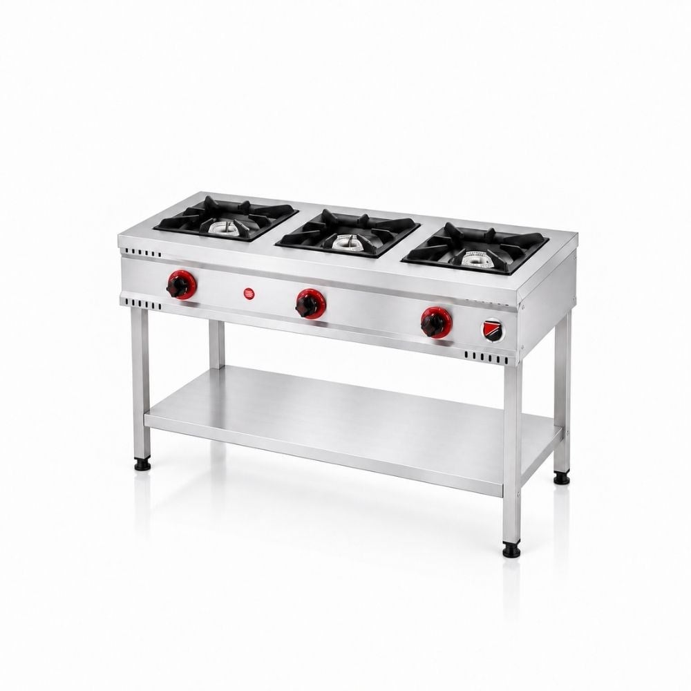 Işıkgaz SilverinoxIşıkgaz Silver Endüstriyel Tüplü Taban Raflı Midi 3 Gözlü OcakSLVR-TB-3-G