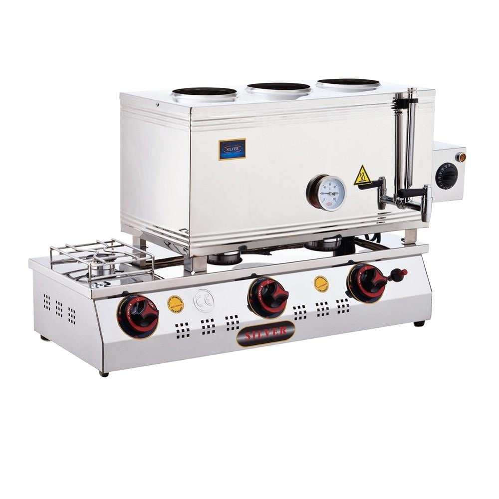 Işıkgaz Silverinox Lpg Tüp + Elektrikli 40 Litre 3 Demlikli Çay Kazanı