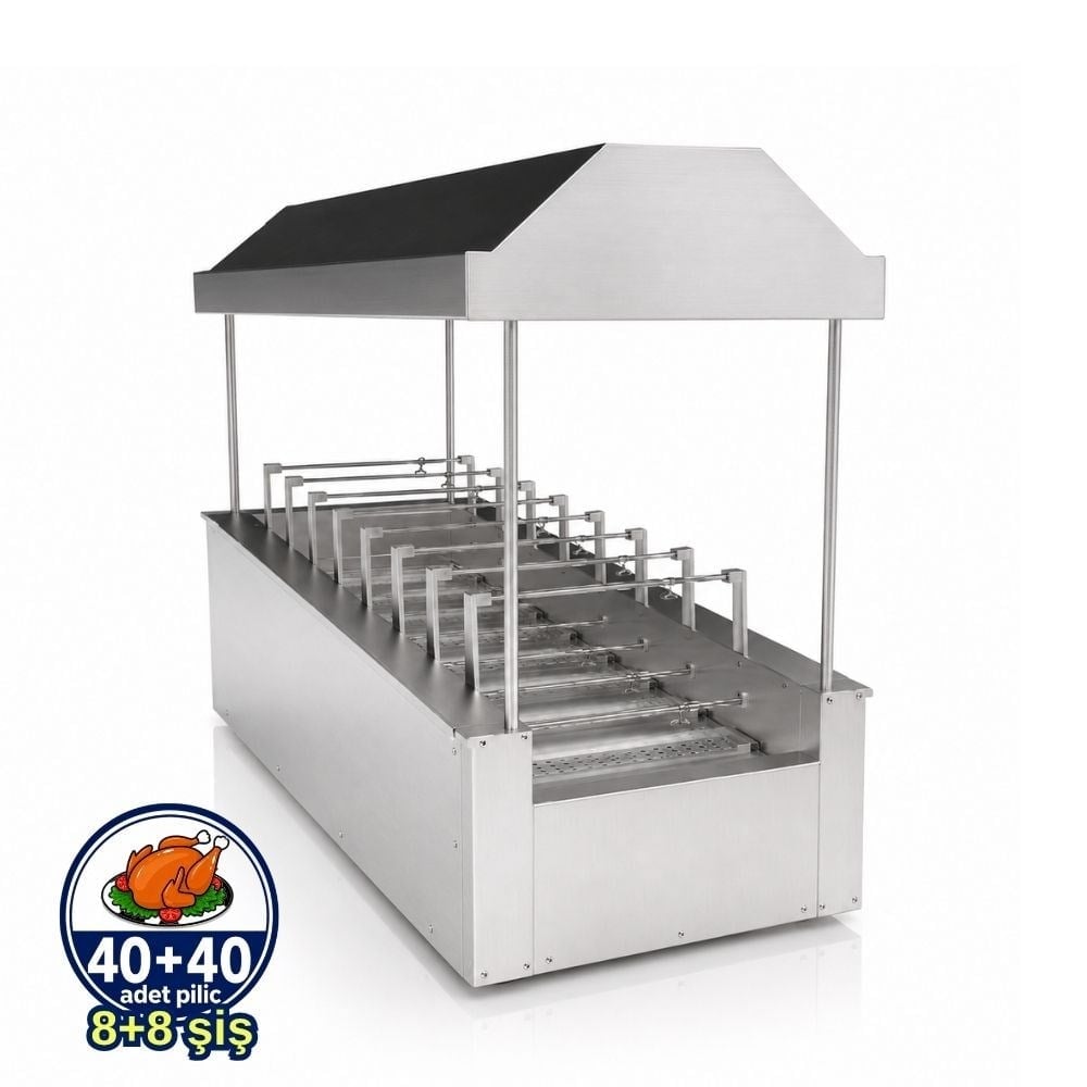 PimakPimak Kömürlü Yatay Tip Piliç Makinesi 8+8 şiş 40+40 PiliçKM012-8