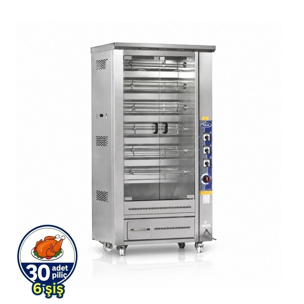 PimakPimak Tek Vitrinli Piliç Makinesi Doğalgazlı 6 Şiş 30 PiliçPI4/M013B