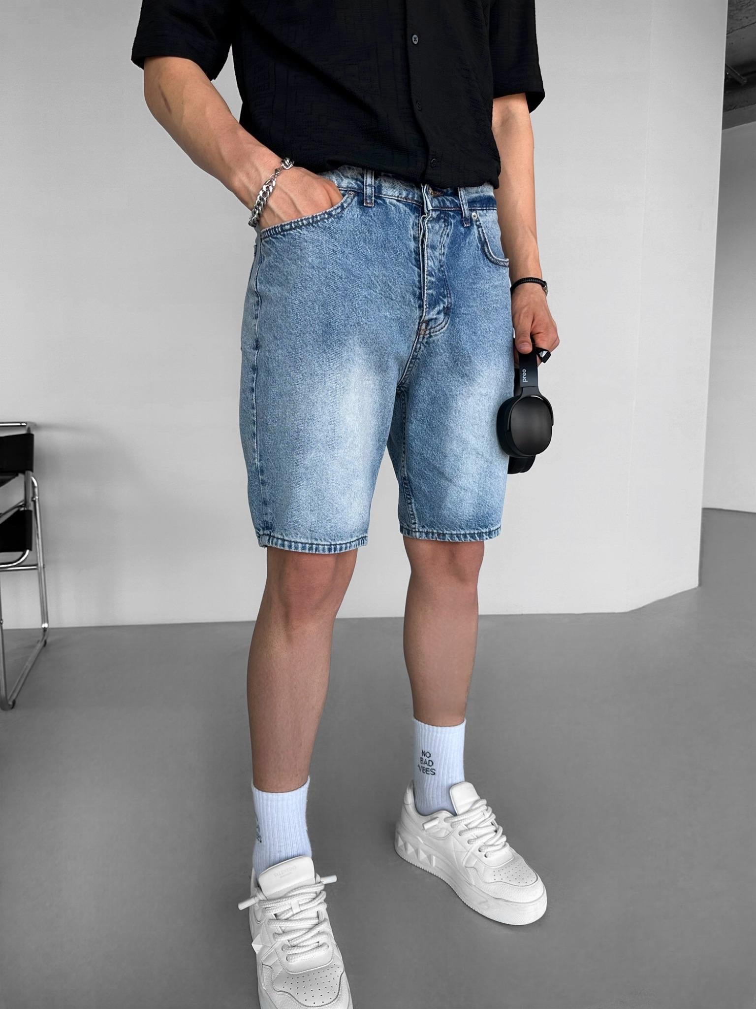 Erkek Baggy Basic Jean Şort Mavi