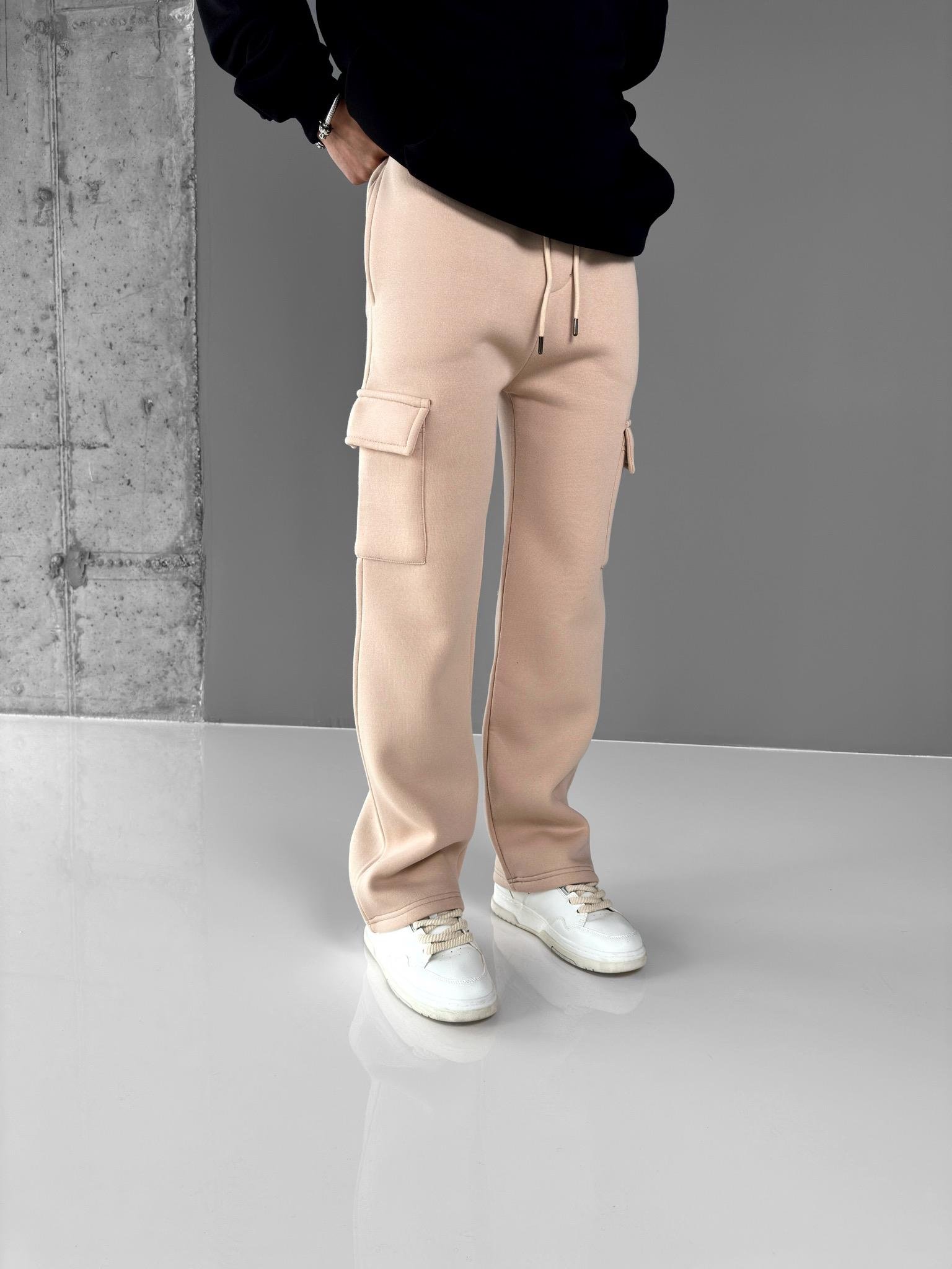 Erkek Baggy Fit Kargo Eşofman Bej