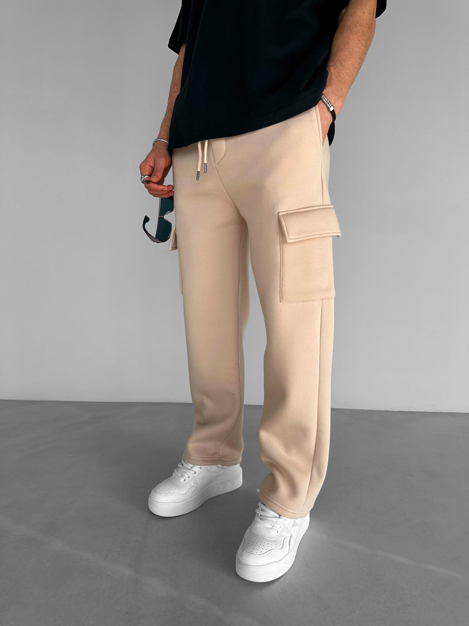 Erkek Baggy Fit Kargo Eşofman Bej