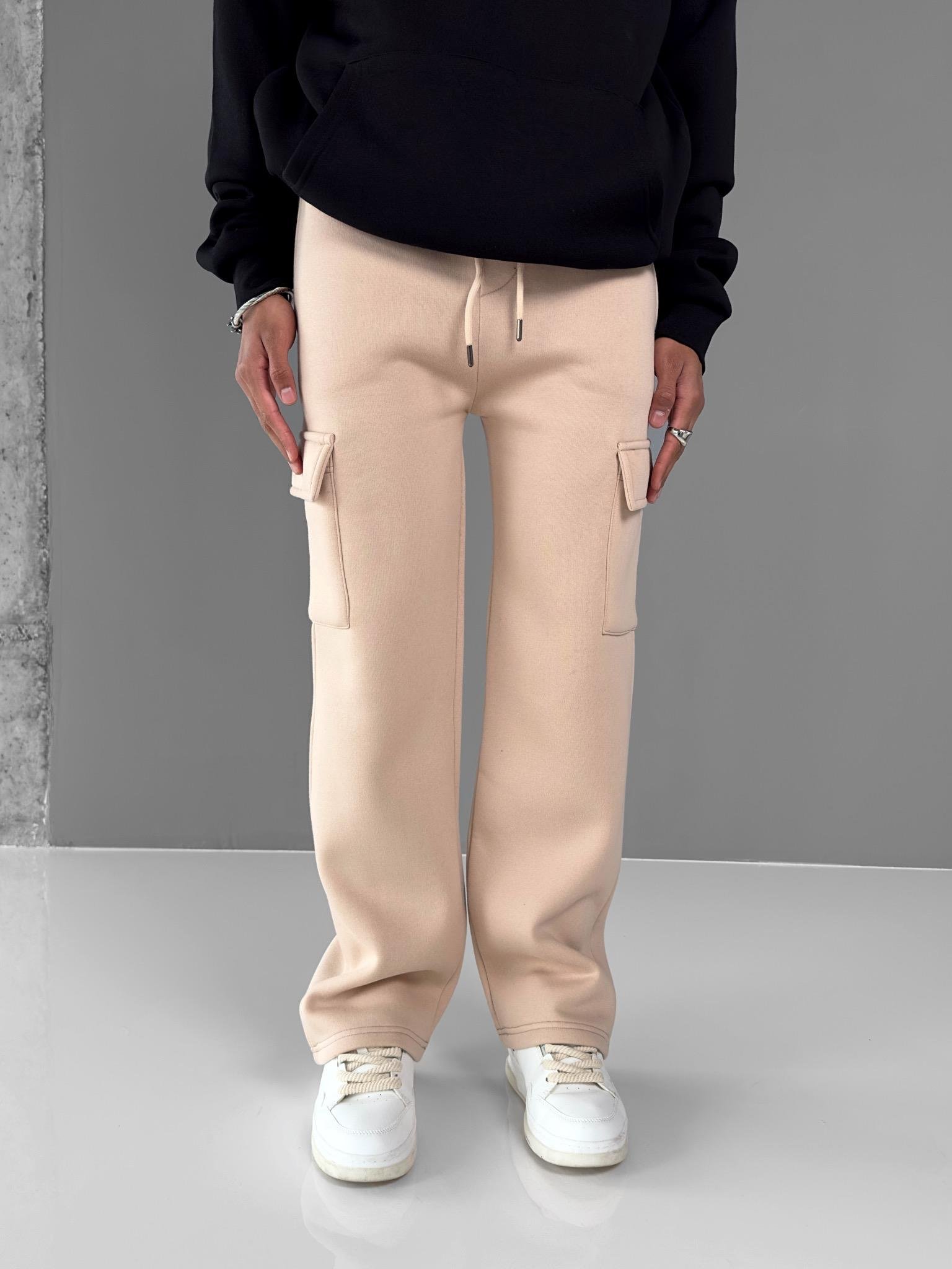 Erkek Baggy Fit Kargo Eşofman Bej