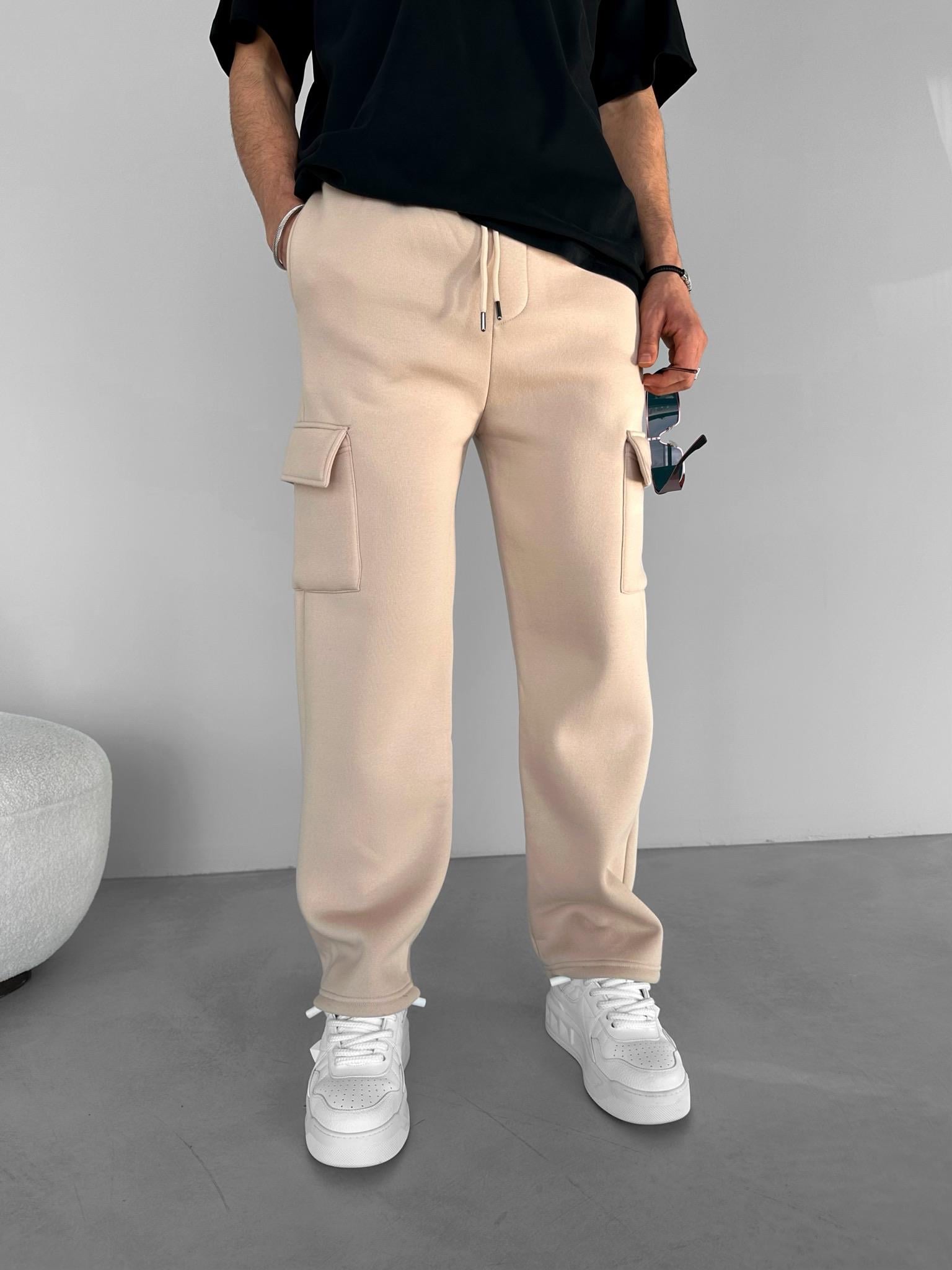 Erkek Baggy Fit Kargo Eşofman Bej