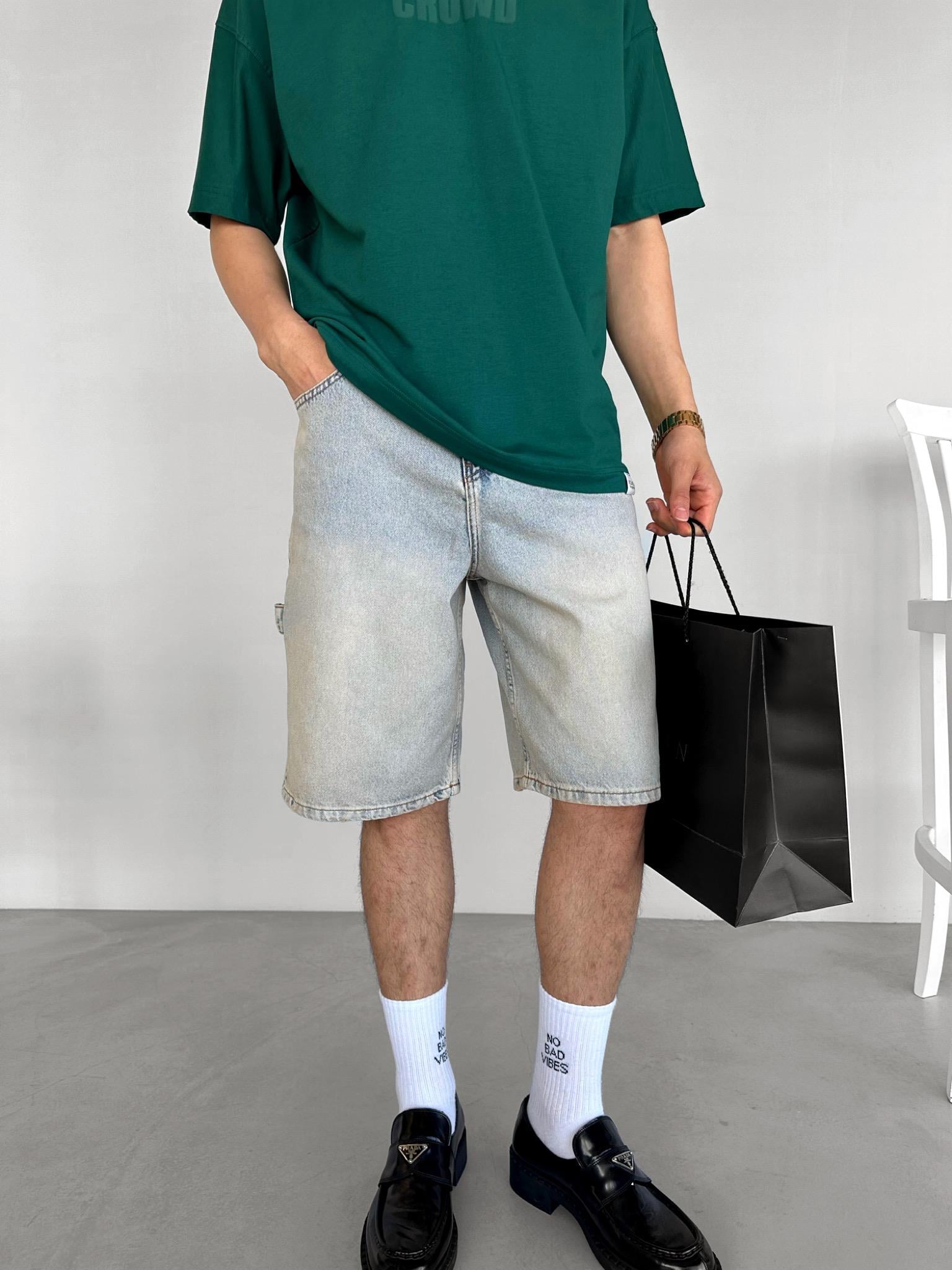Erkek Baggy Fit Yıkamalı Jean Şort Buz Mavi