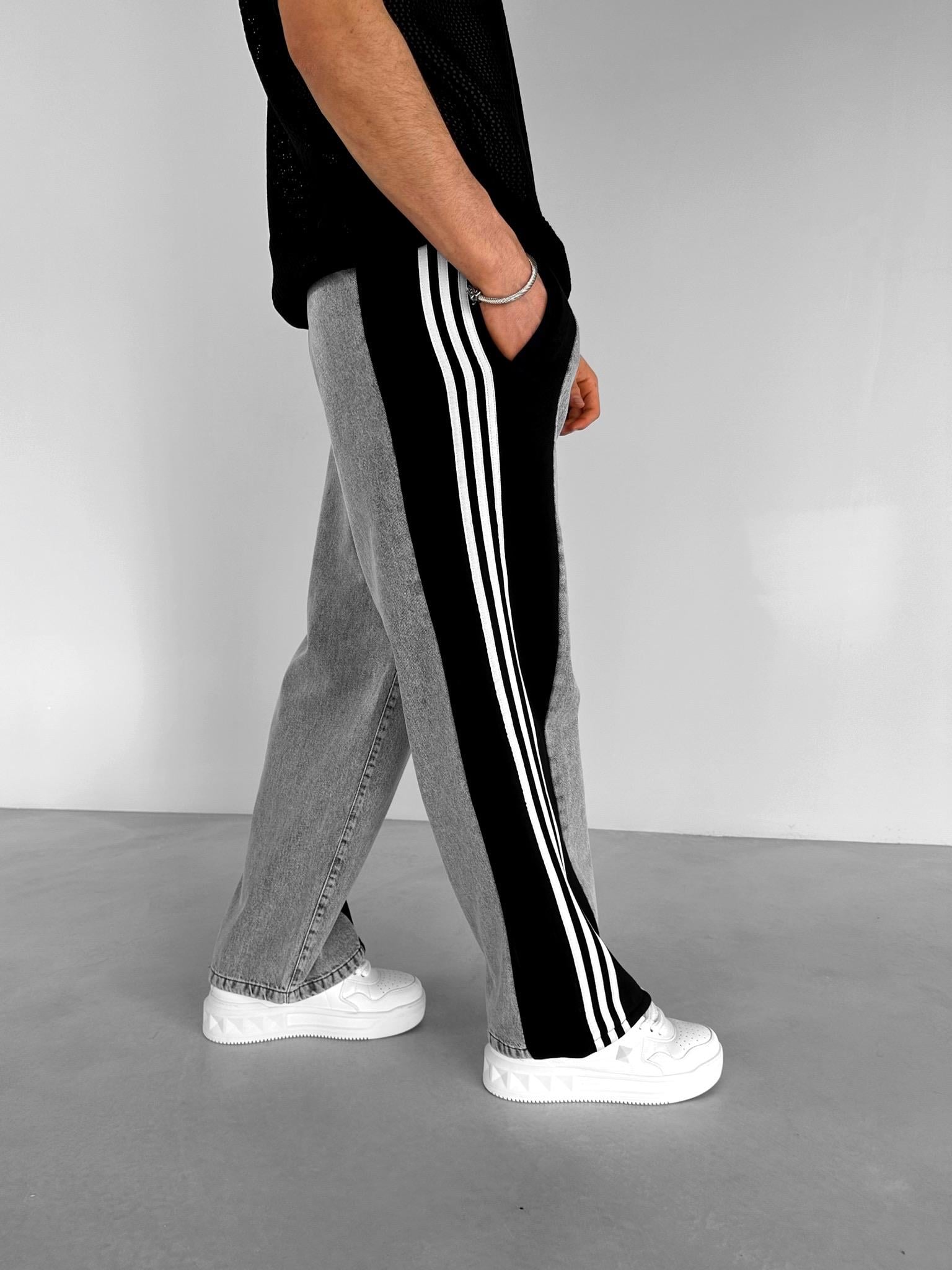 Erkek Baggy Jean Çift Yüzlü Kot Pantolon Gri