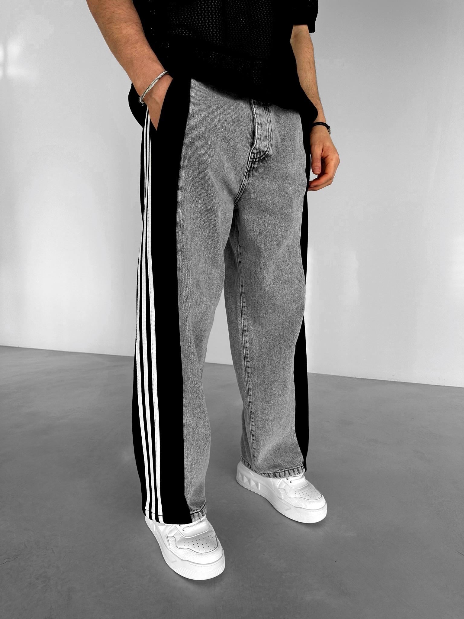 Erkek Baggy Jean Çift Yüzlü Kot Pantolon Gri