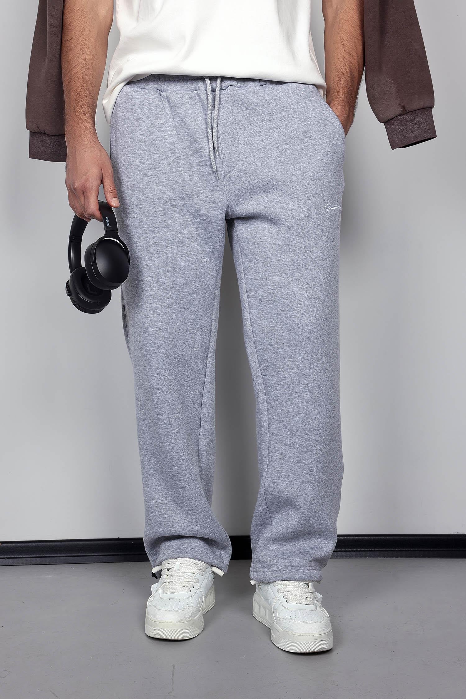 Erkek Ayarlanabilir Paça Lastikli Basic Baggy Fit Eşofman Gri