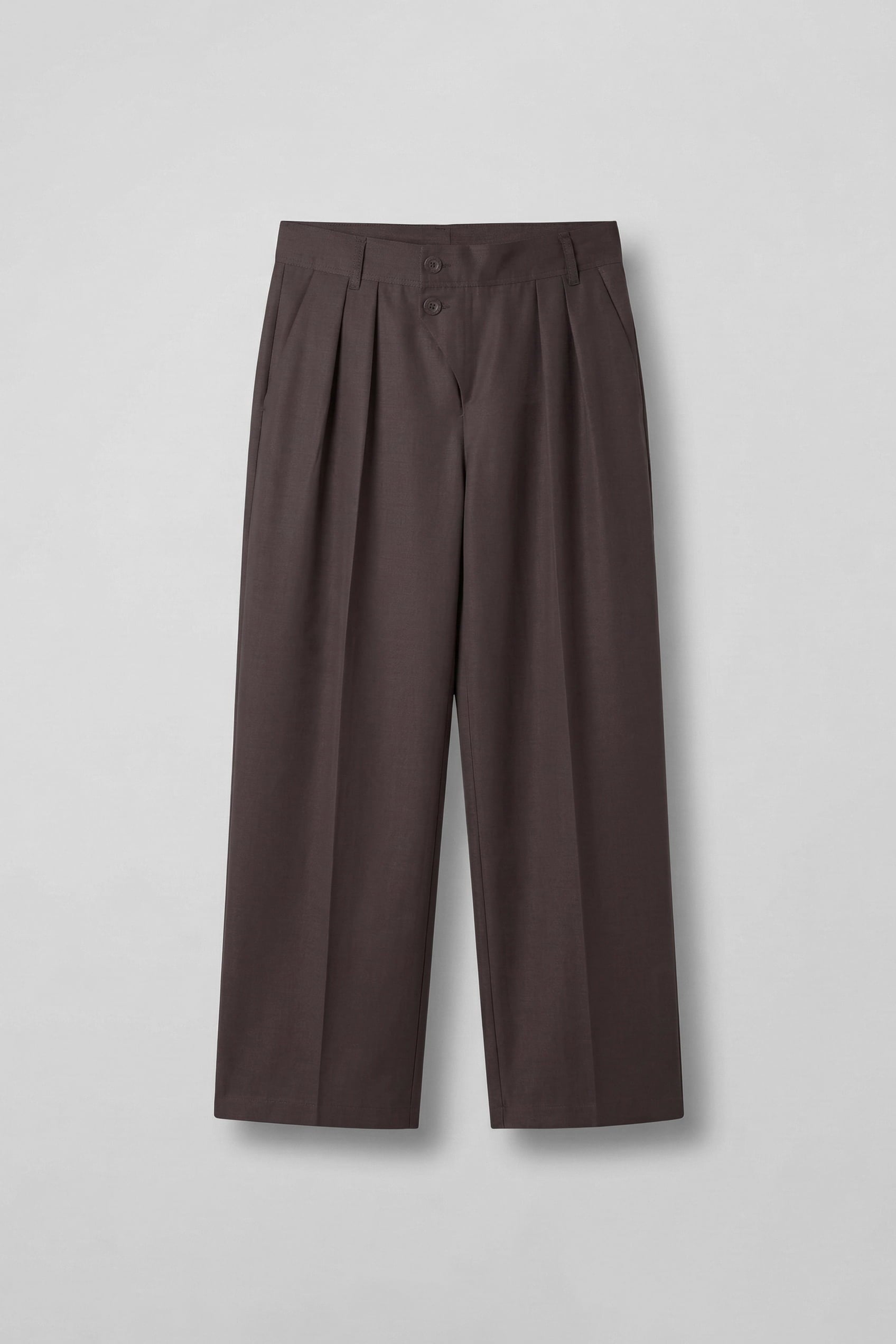 Erkek Baggy Fit Asimetrik Pileli Tencel Pantolon Kahverengi