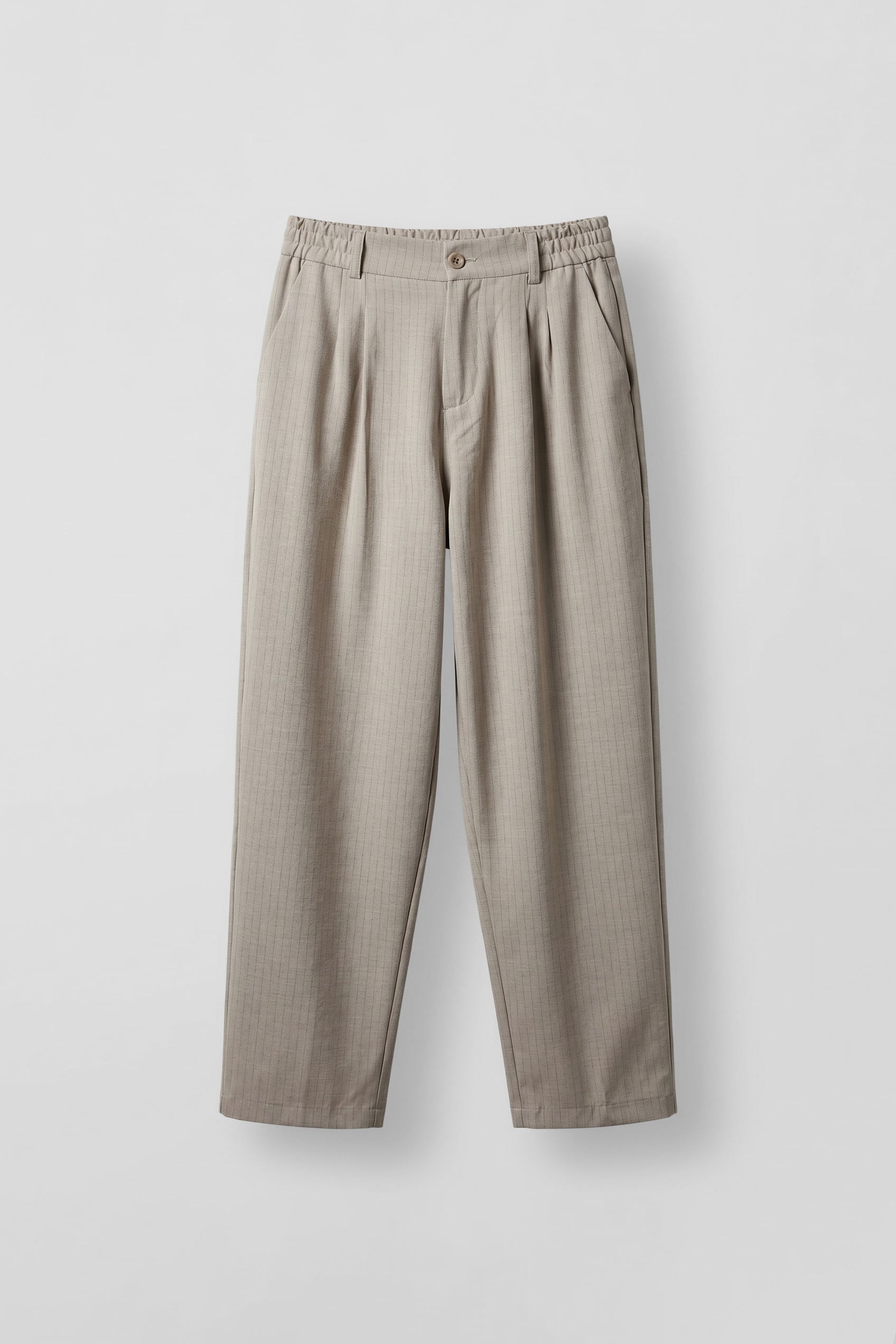 Erkek Baggy Fit Çizgili Pamuklu Kumaş Pantolon Taş Rengi