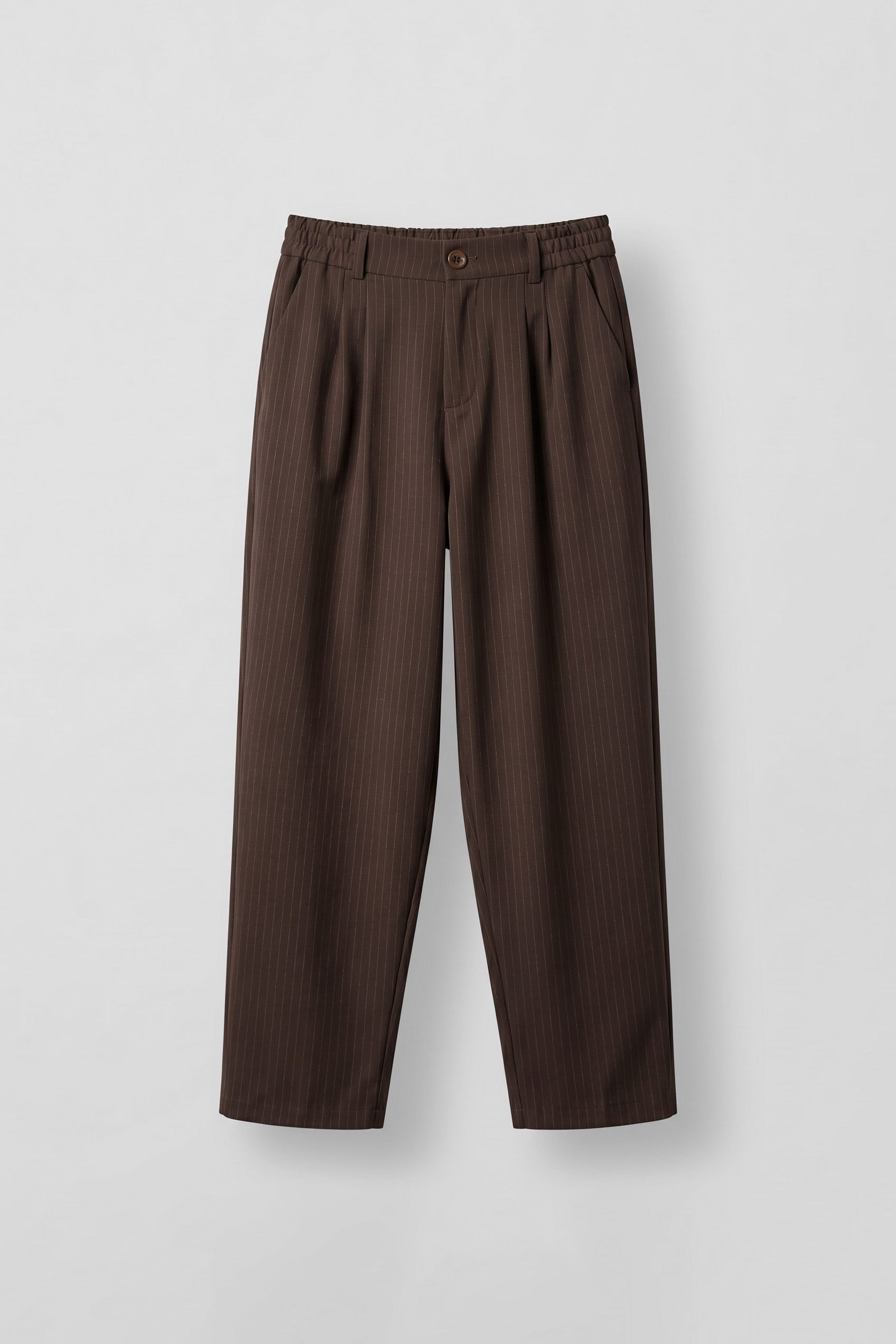 Erkek Baggy Fit Çizgili Pamuklu Kumaş Pantolon Kahverengi
