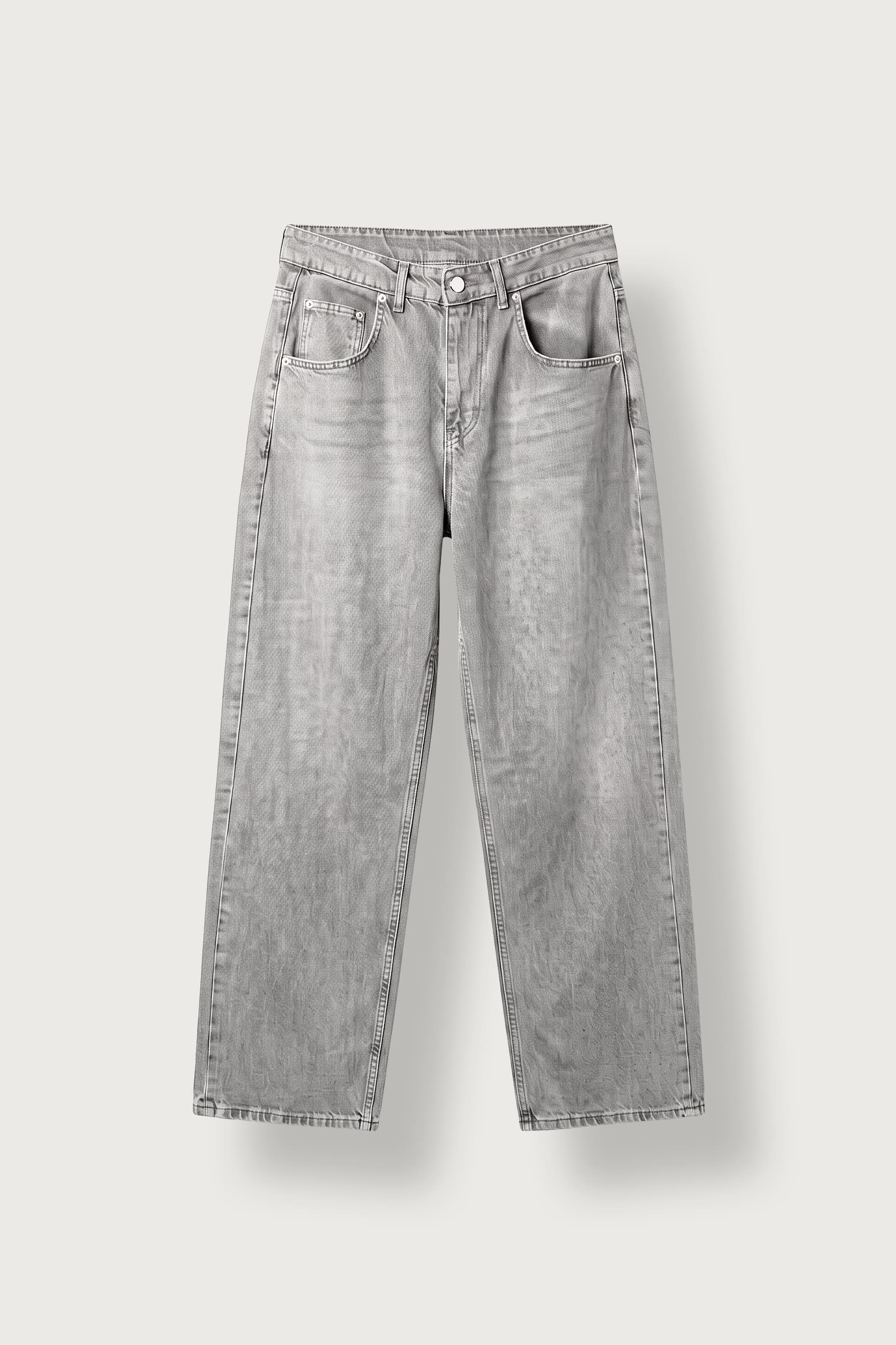 Erkek Baggy Fit Düz Yıkamalı Jean Pantolon Gri