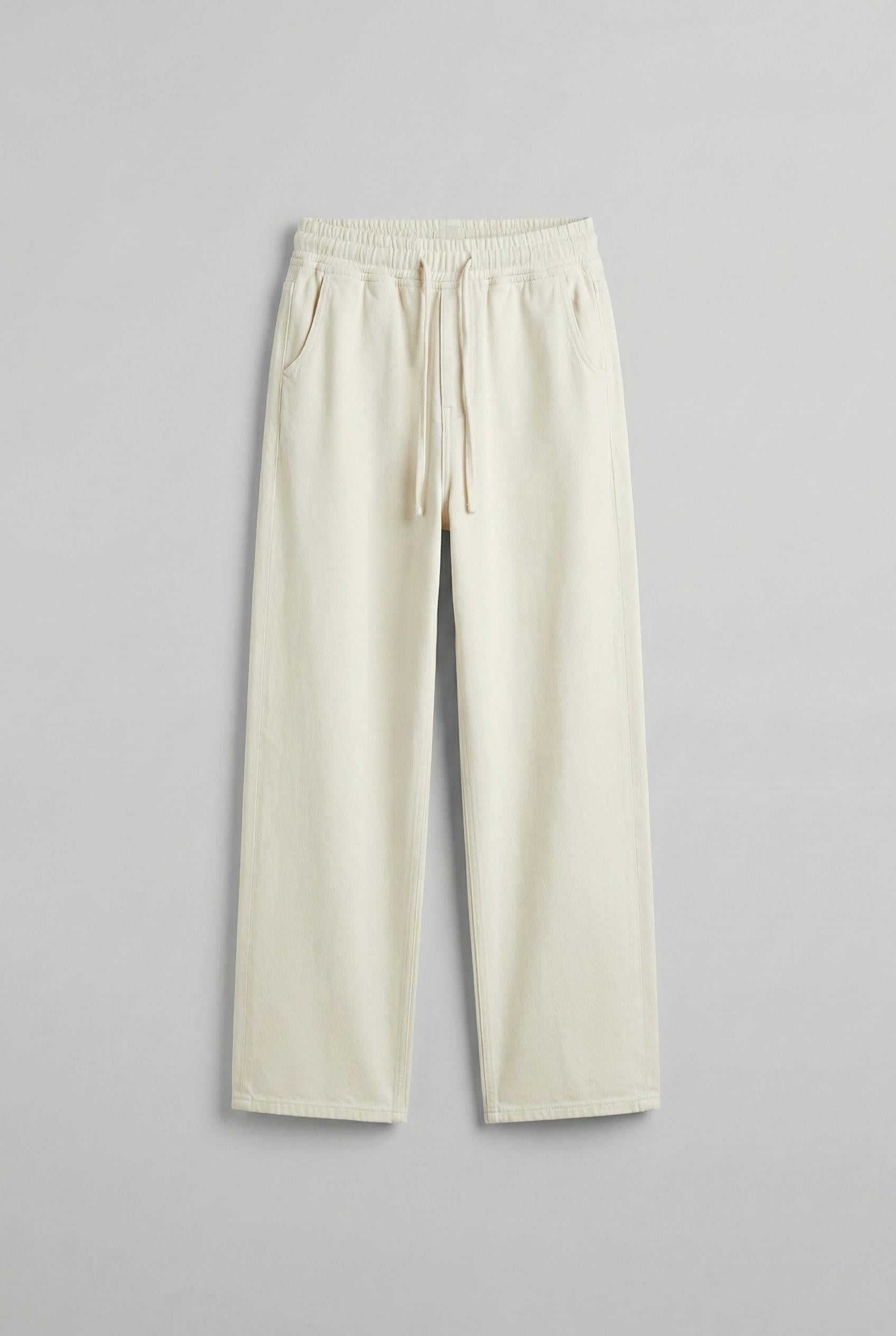 Erkek Baggy Fit Gabardin Kumaş Pantolon Ekru