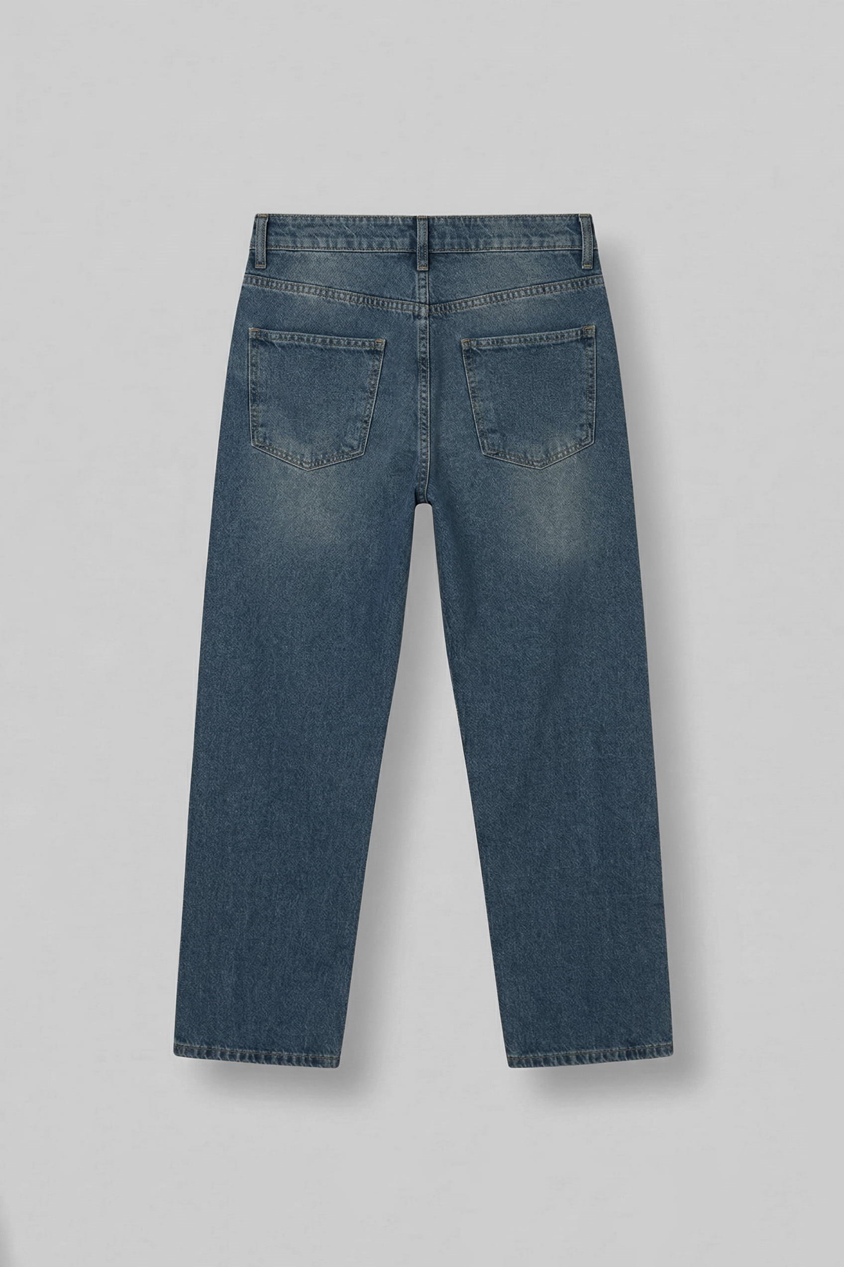 Erkek Baggy Fit Hafif Kontrast Yıkamalı Jean Pantolon Mavi