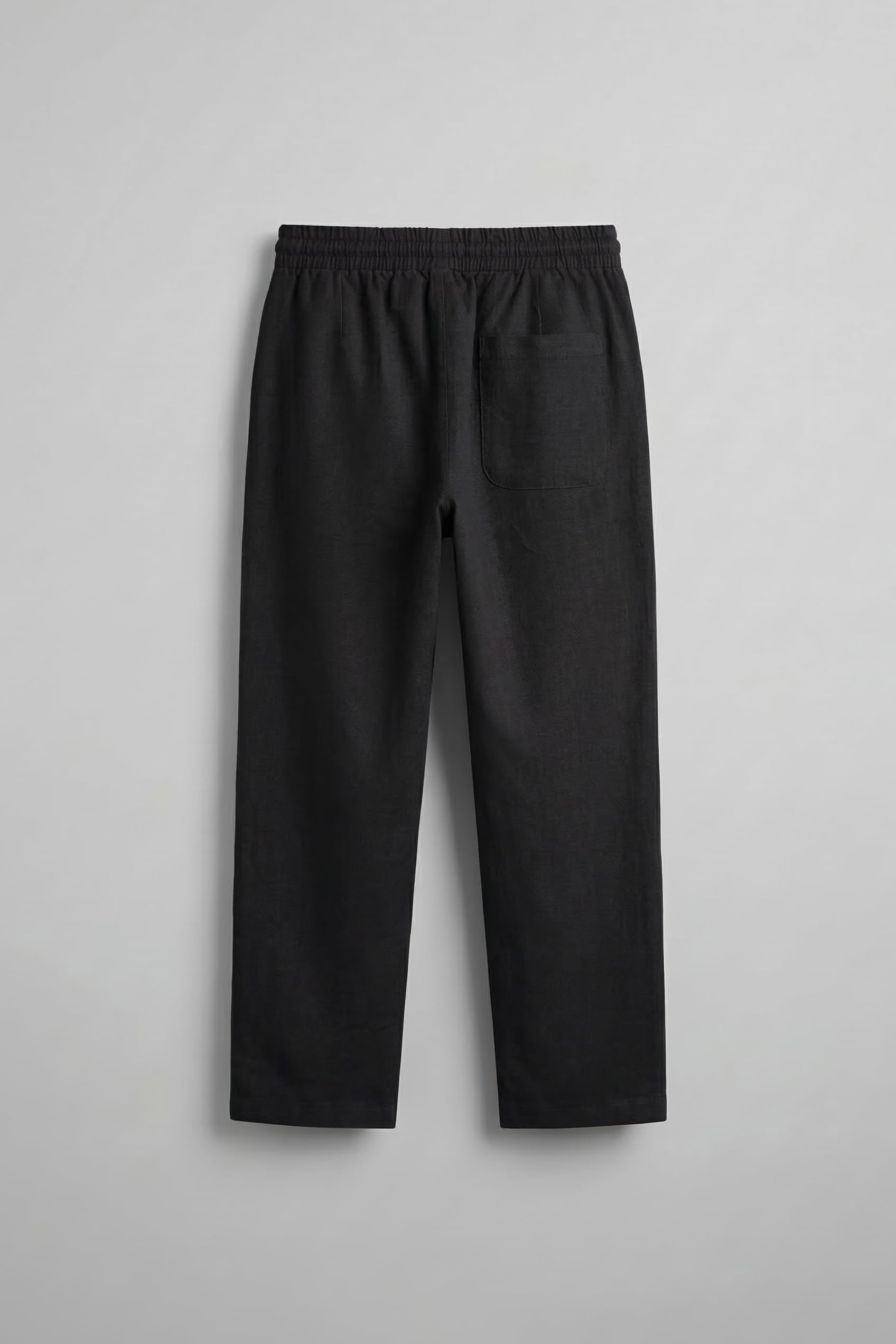 Erkek Baggy Fit Halat Kordonlu Keten Görünümlü Pantolon Siyah