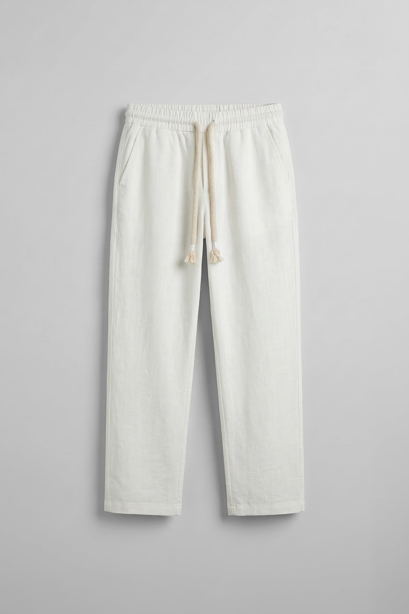Erkek Baggy Fit Halat Kordonlu Keten Görünümlü Pantolon Ekru