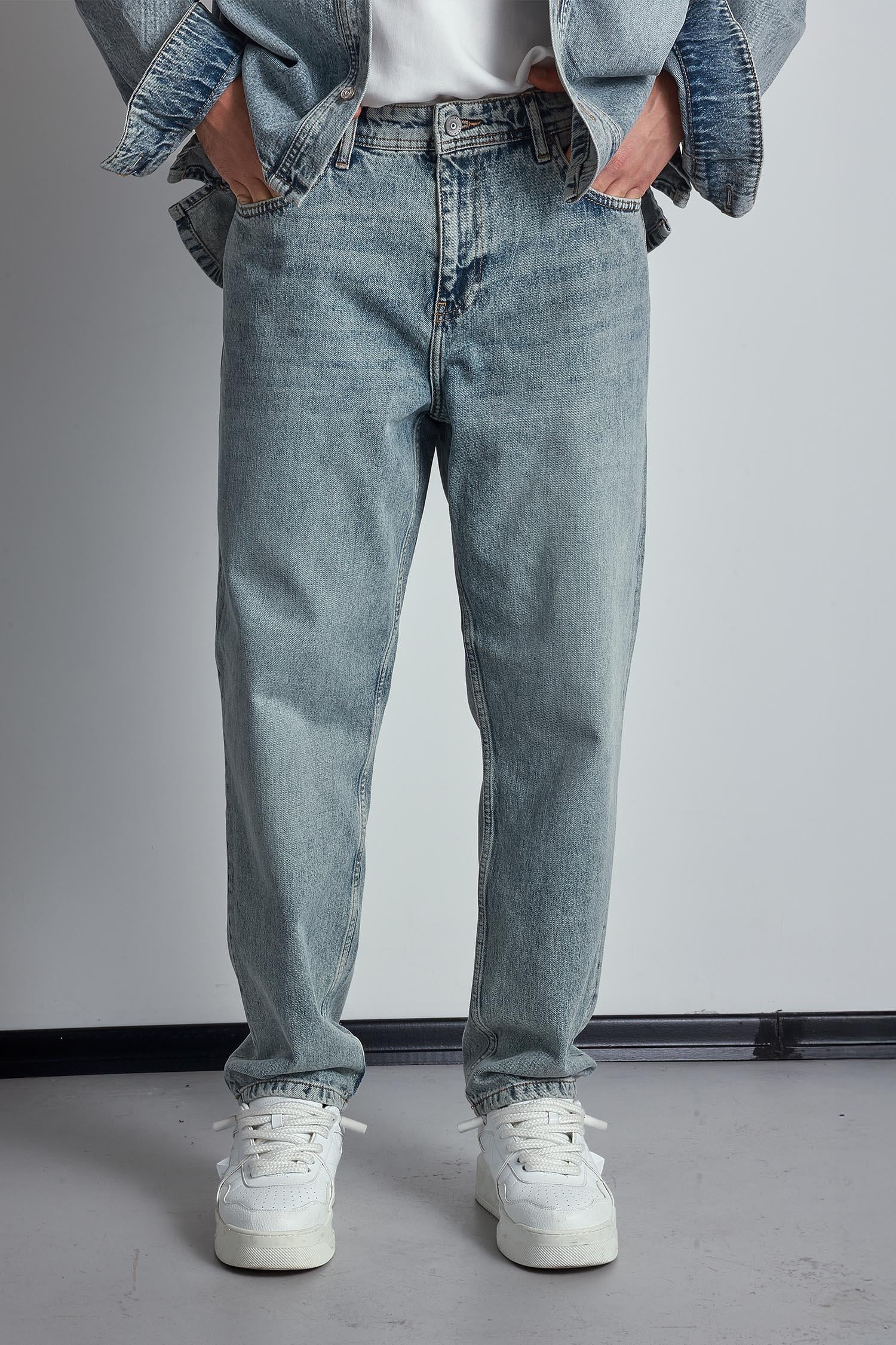Erkek Baggy Fit Jean Açık Mavi