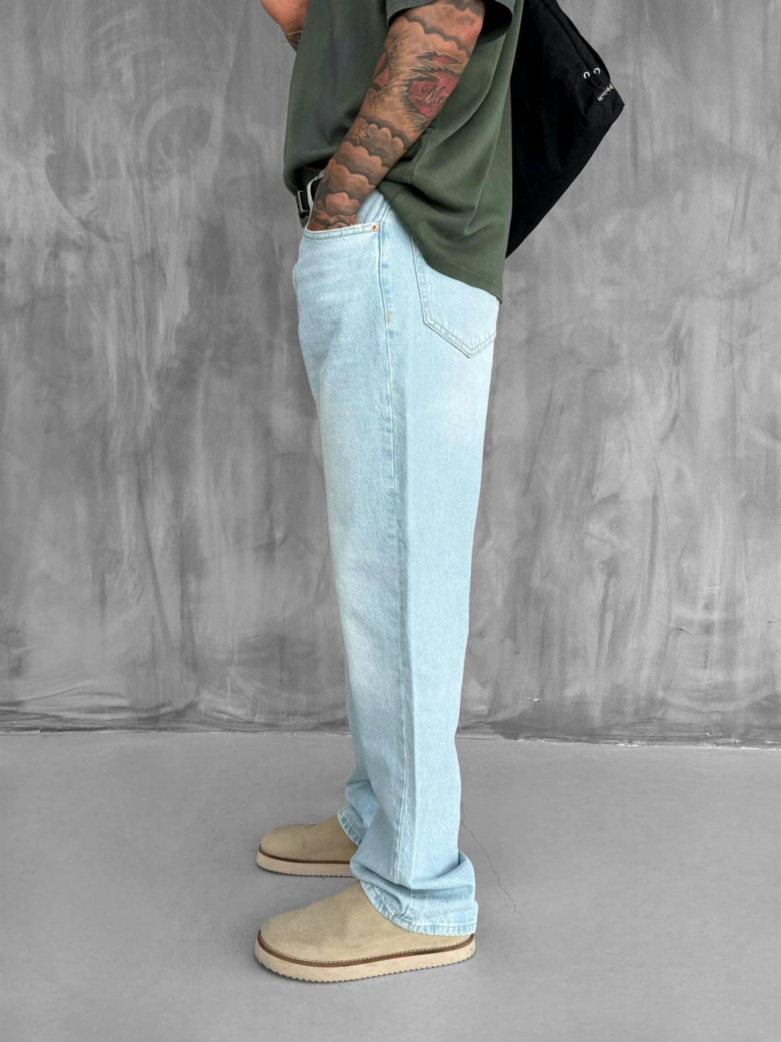 Erkek Baggy Fit Jean Açık Mavi