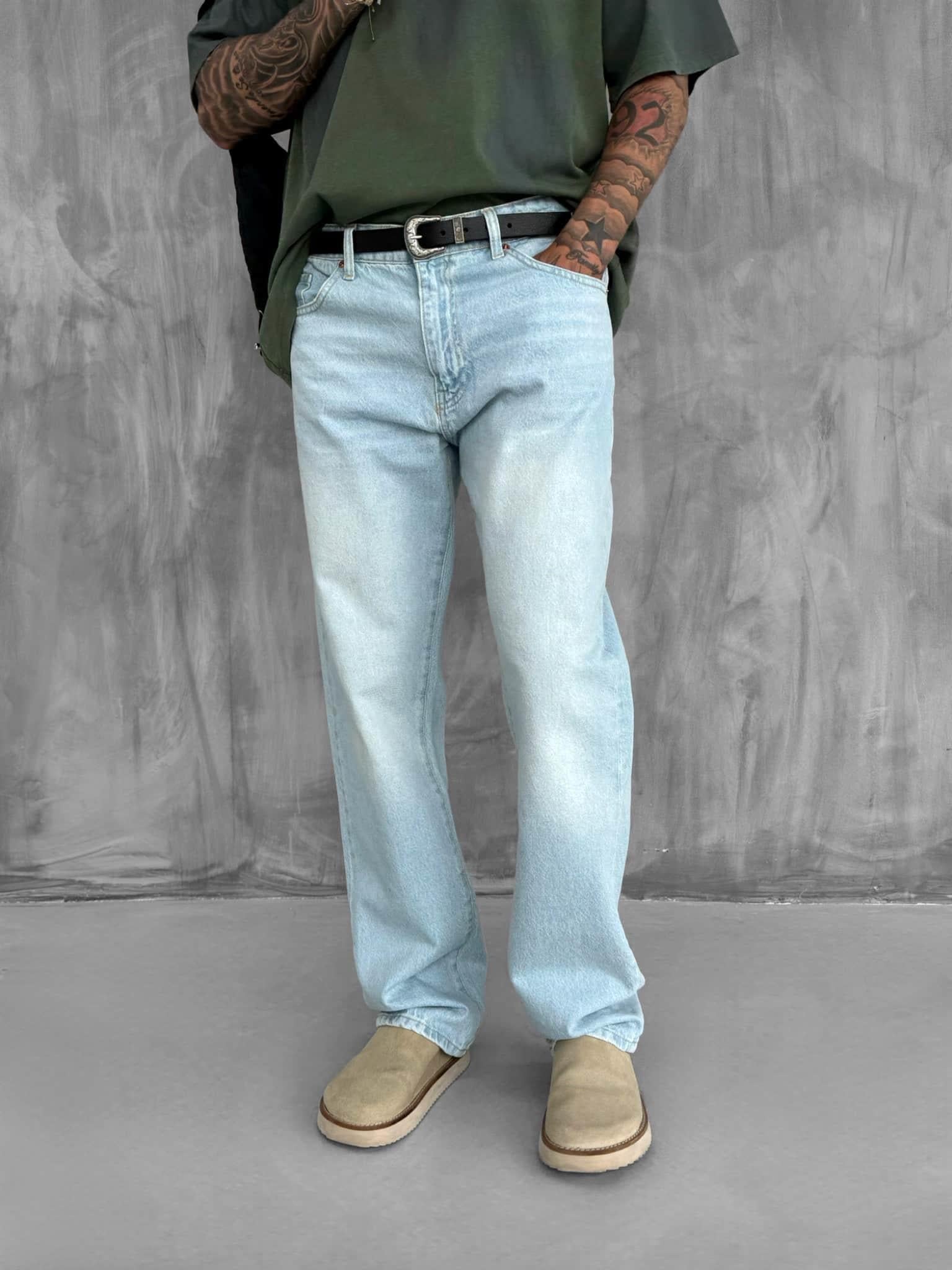 Erkek Baggy Fit Jean Açık Mavi