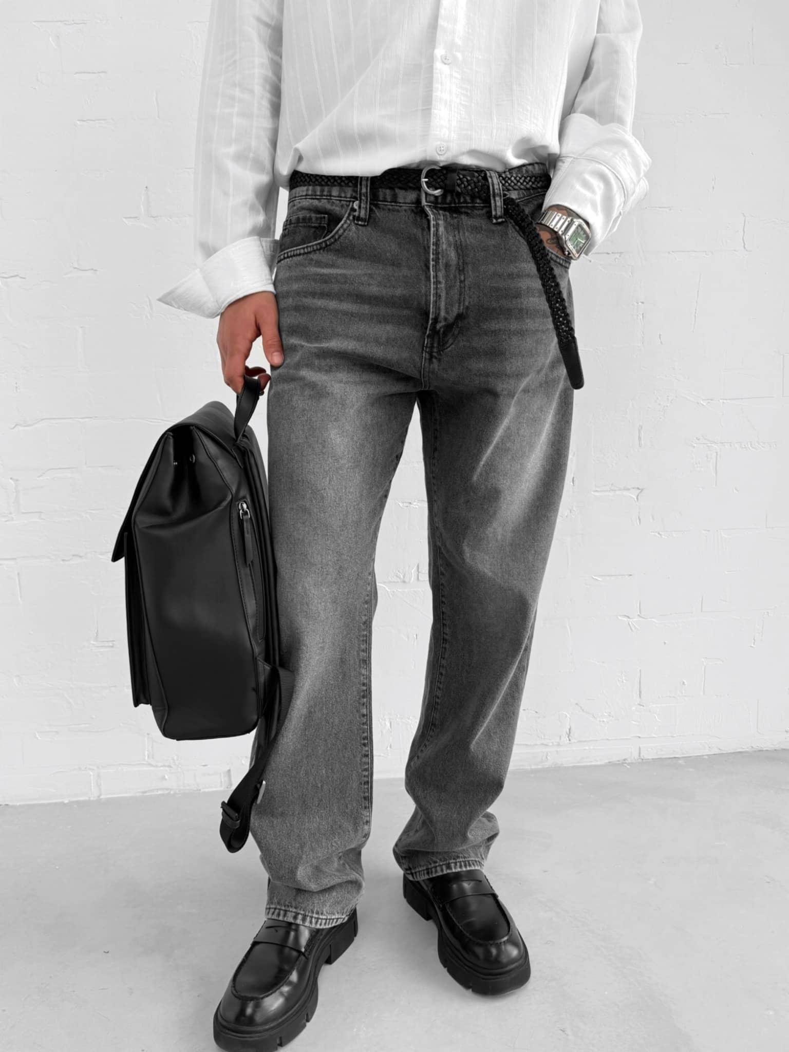 Erkek Baggy Fit Jean Koyu Gri