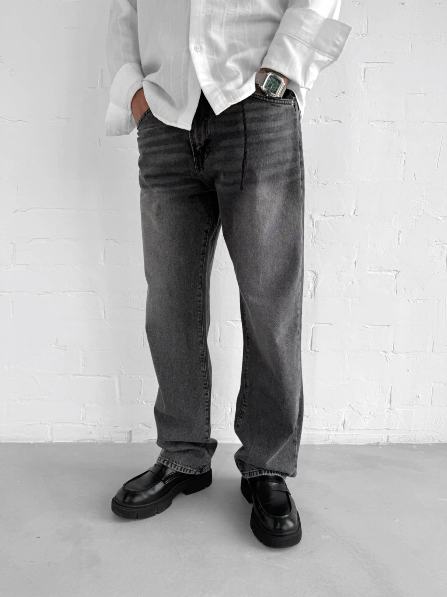 Erkek Baggy Fit Jean Koyu Gri